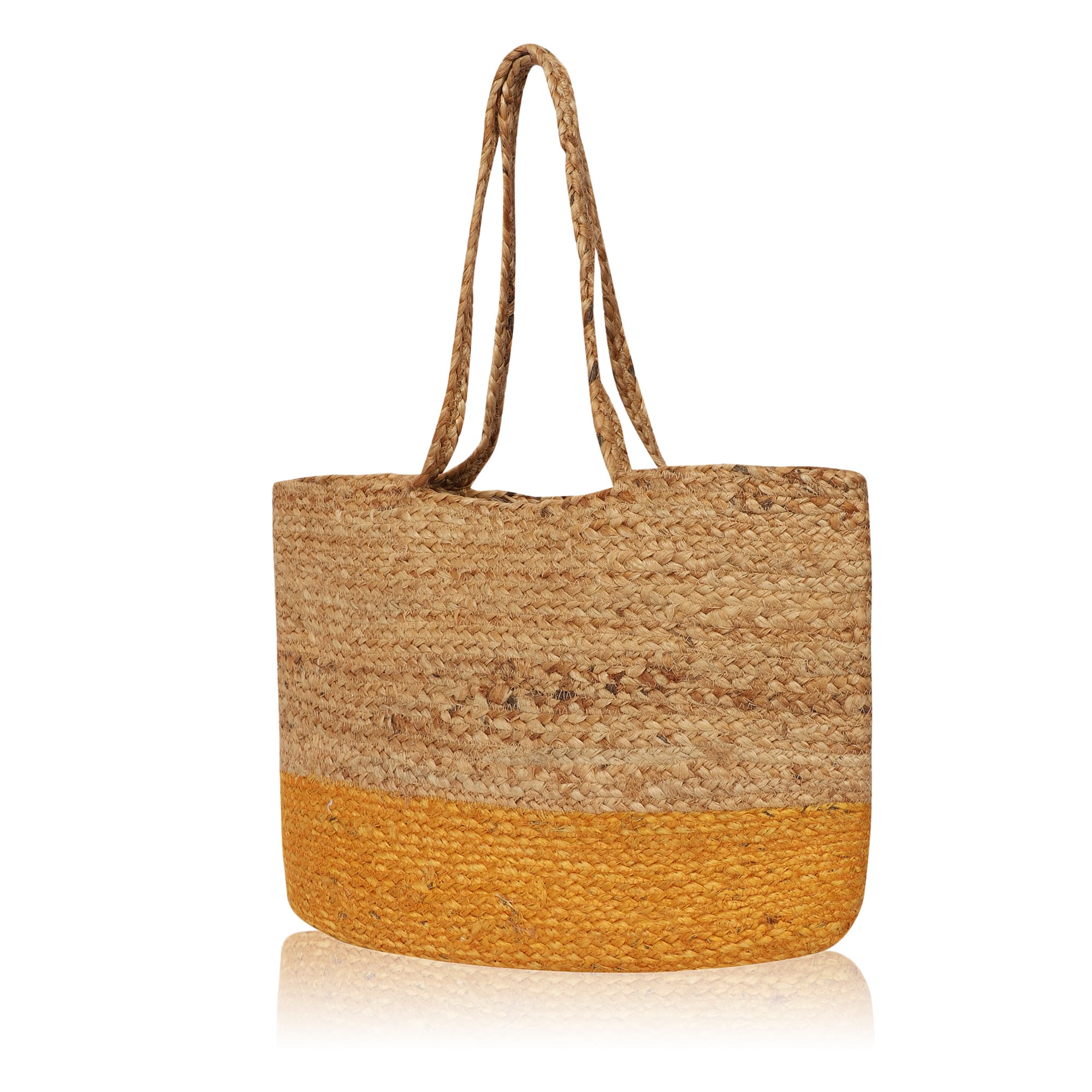 YELLOW AND NATURAL JUTE TOTE BAG