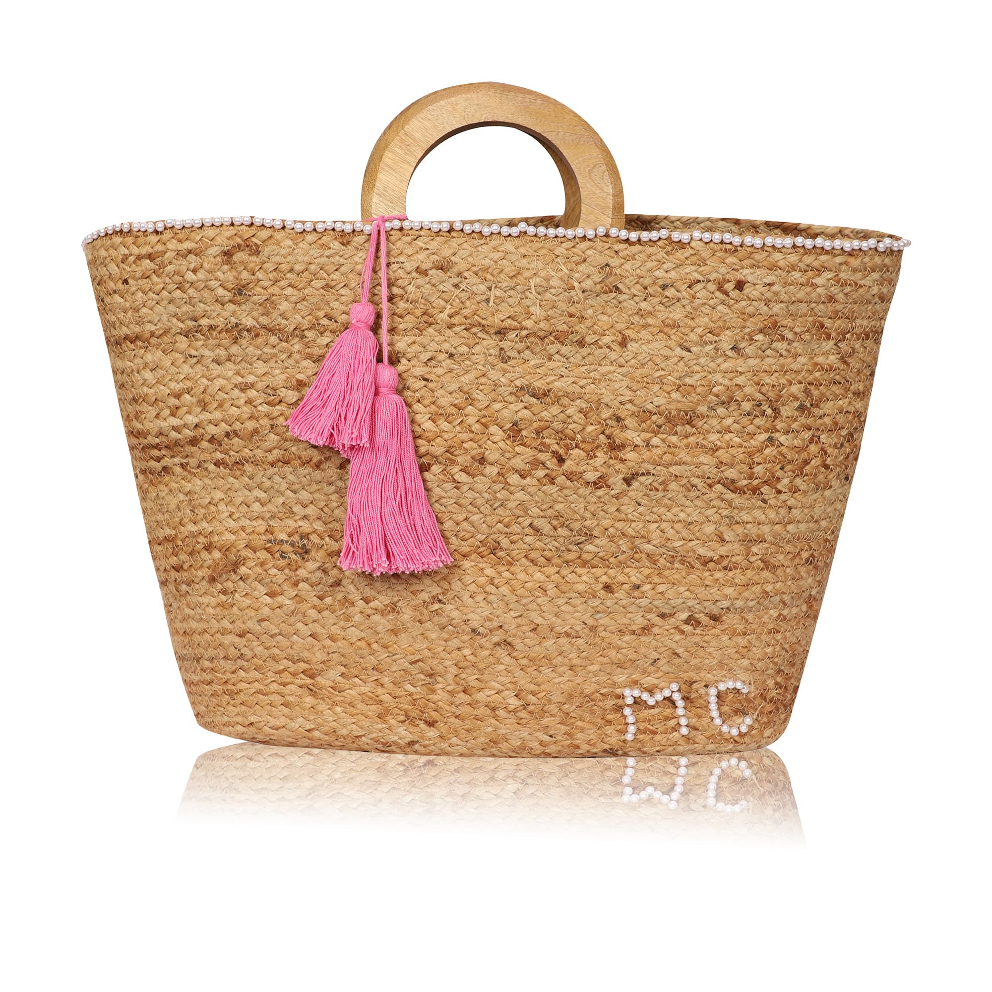 NATURAL SHOPPER TOTE WITH WOODEN HANDLE