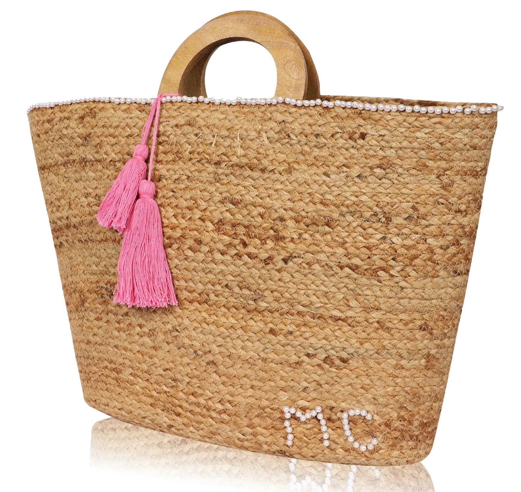 NATURAL SHOPPER TOTE WITH WOODEN HANDLE