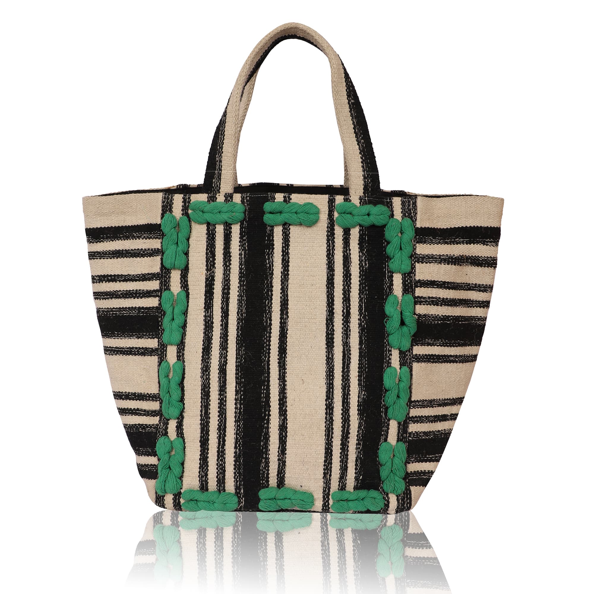 THREAD CHAIN LINK WITH STRIPES  PRINT TOTE  BAG