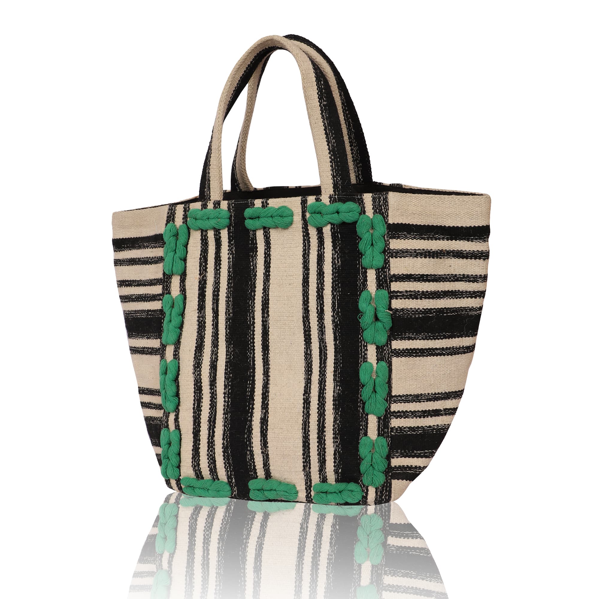 THREAD CHAIN LINK WITH STRIPES  PRINT TOTE  BAG