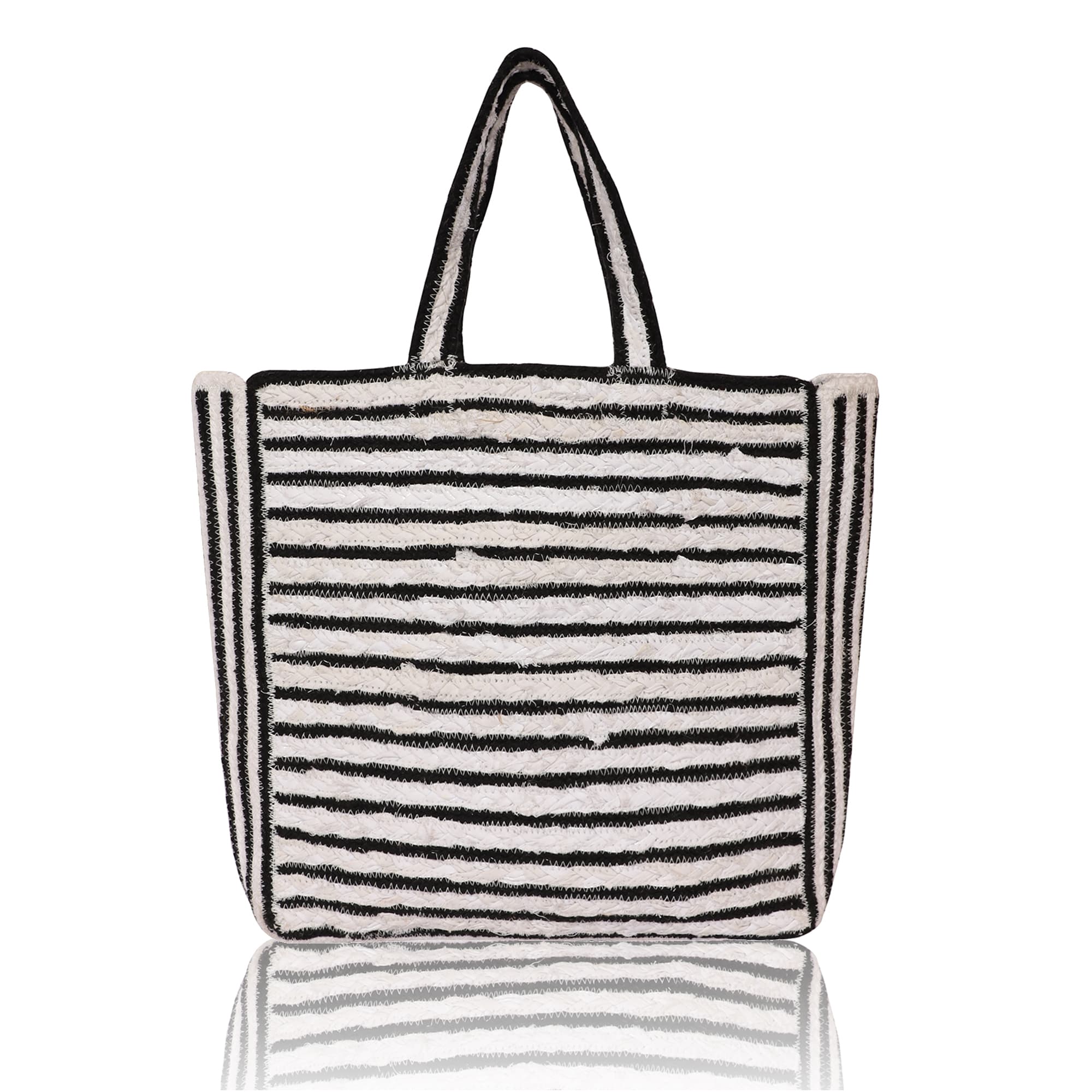 BLACK STRIPE WOVEN COTTON  TOTE  BAG
