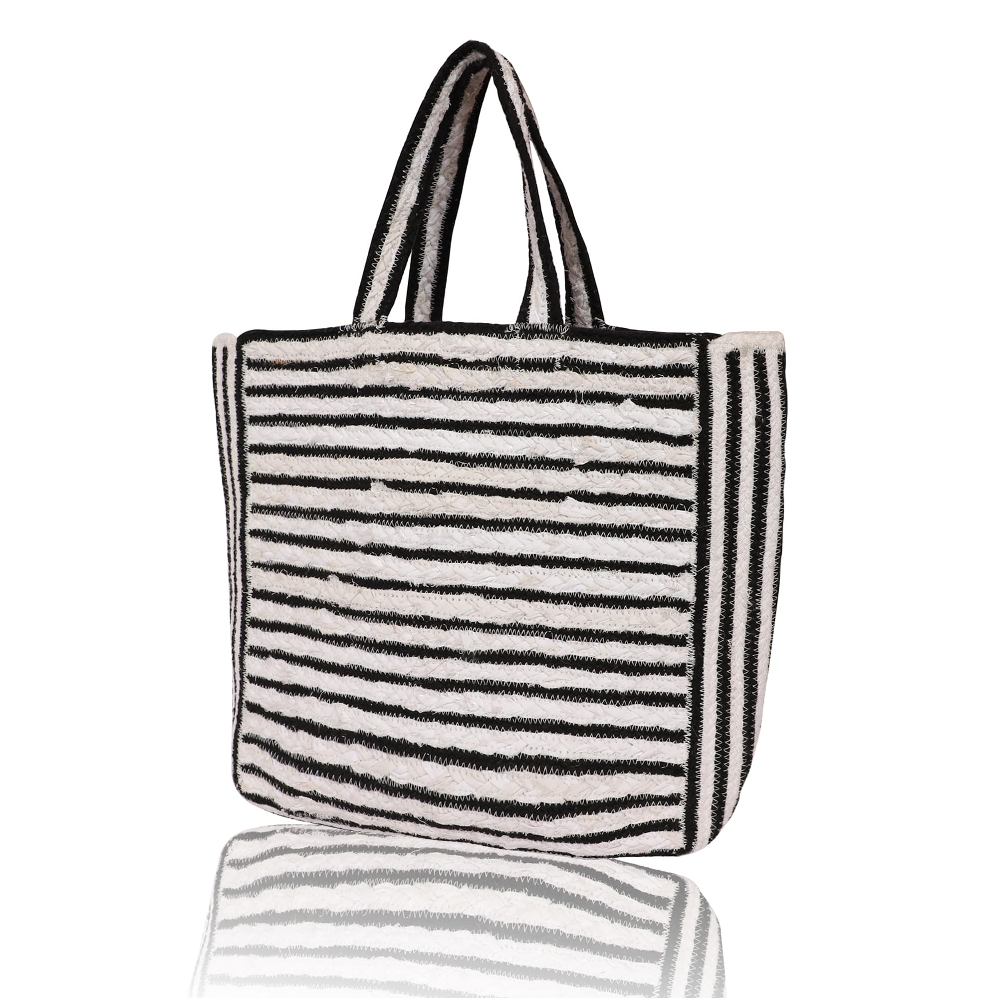 BLACK STRIPE WOVEN COTTON  TOTE  BAG