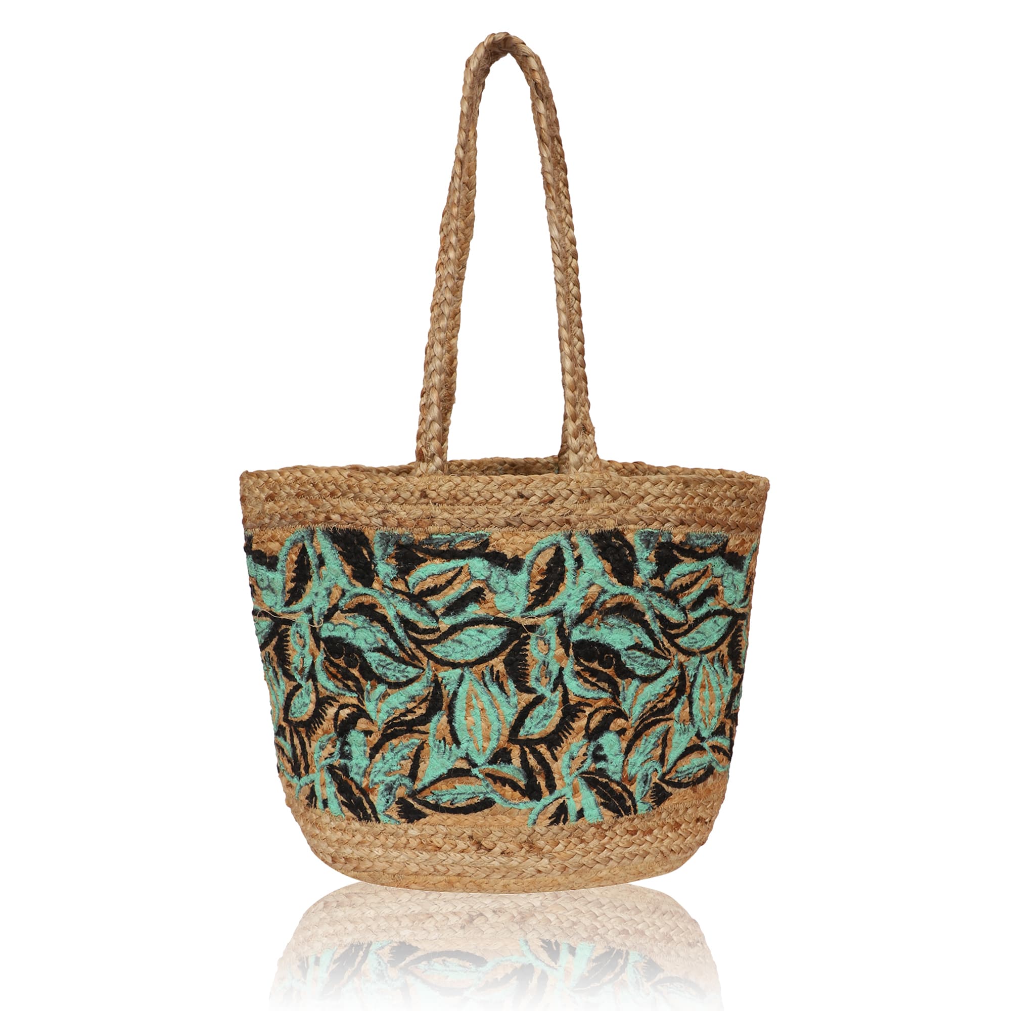 LEAF PRINT JUTE TOTE BAG