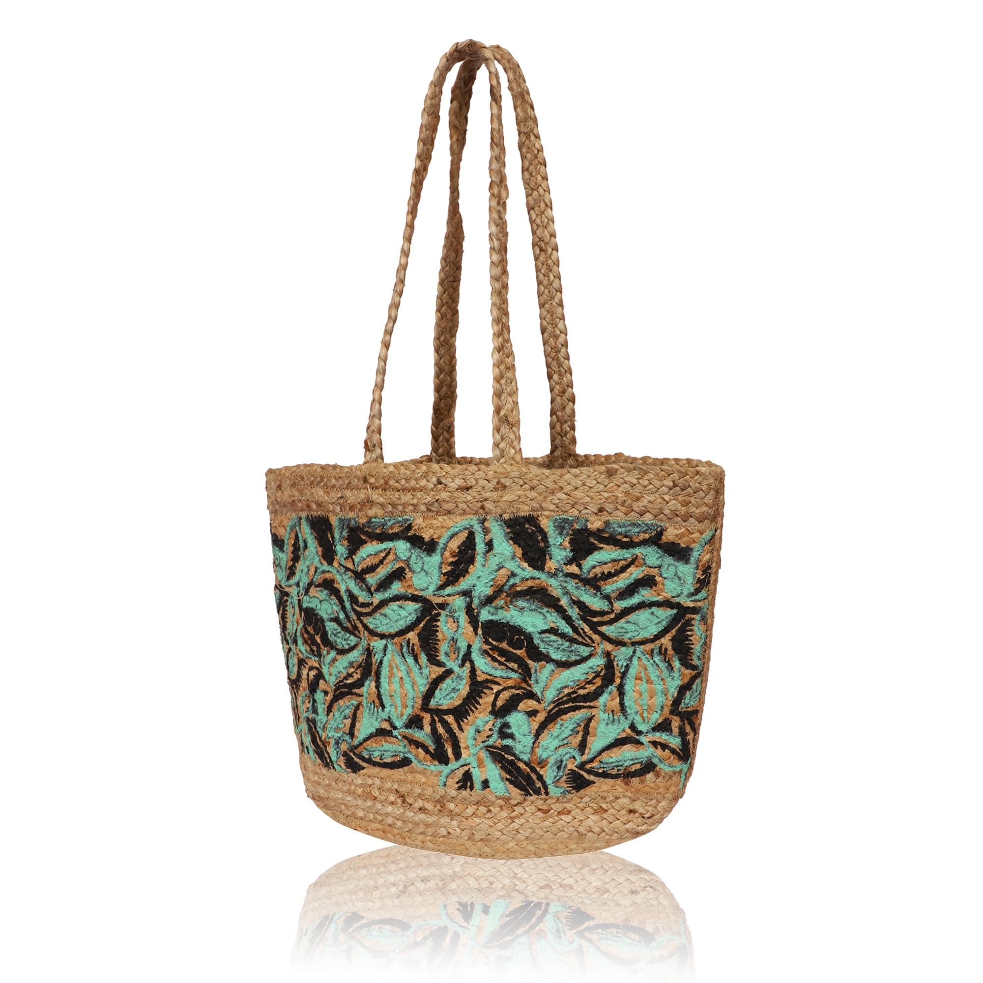LEAF PRINT JUTE TOTE BAG