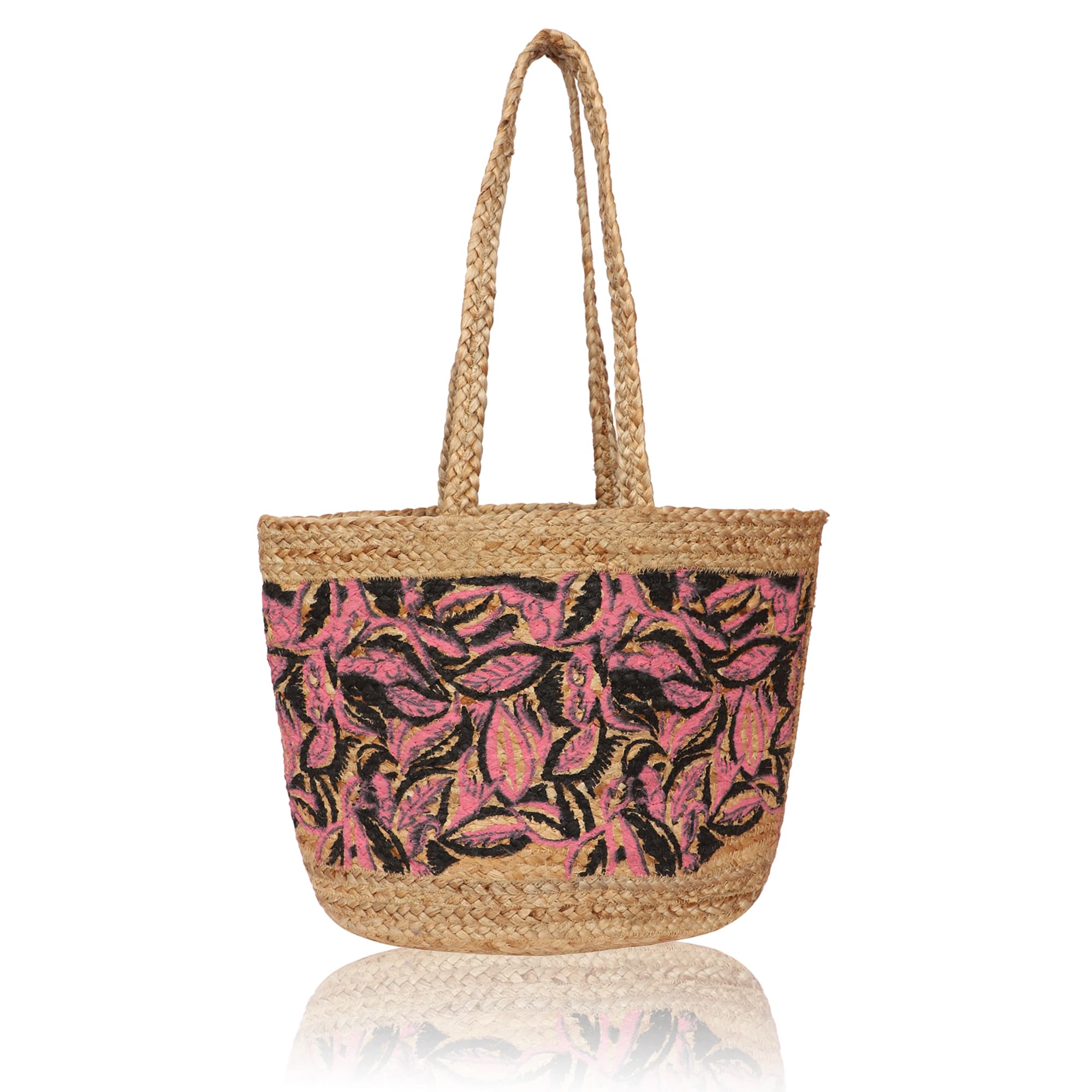 LEAF PRINT JUTE TOTE BAG