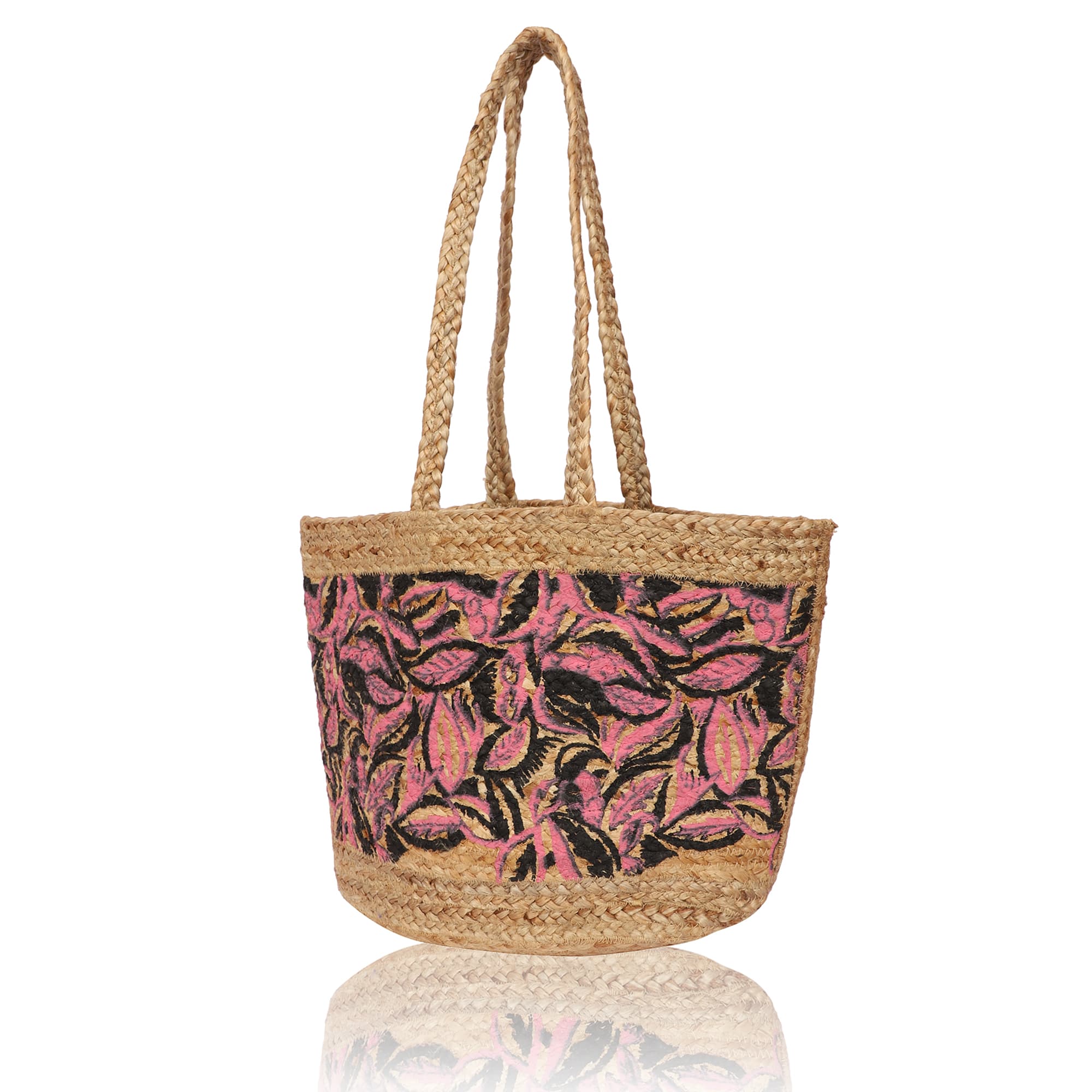 LEAF PRINT JUTE TOTE BAG