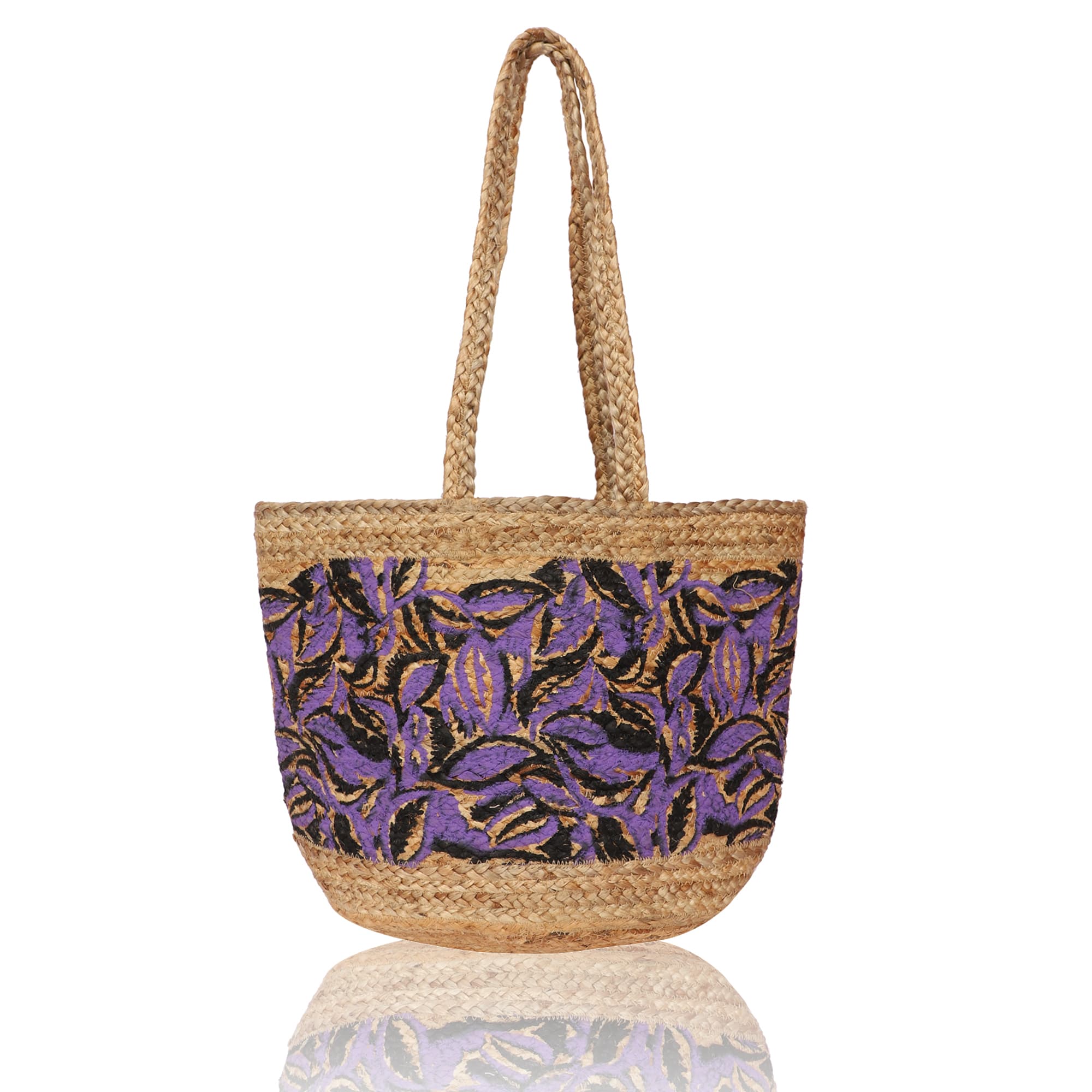 LEAF PRINT JUTE TOTE BAG