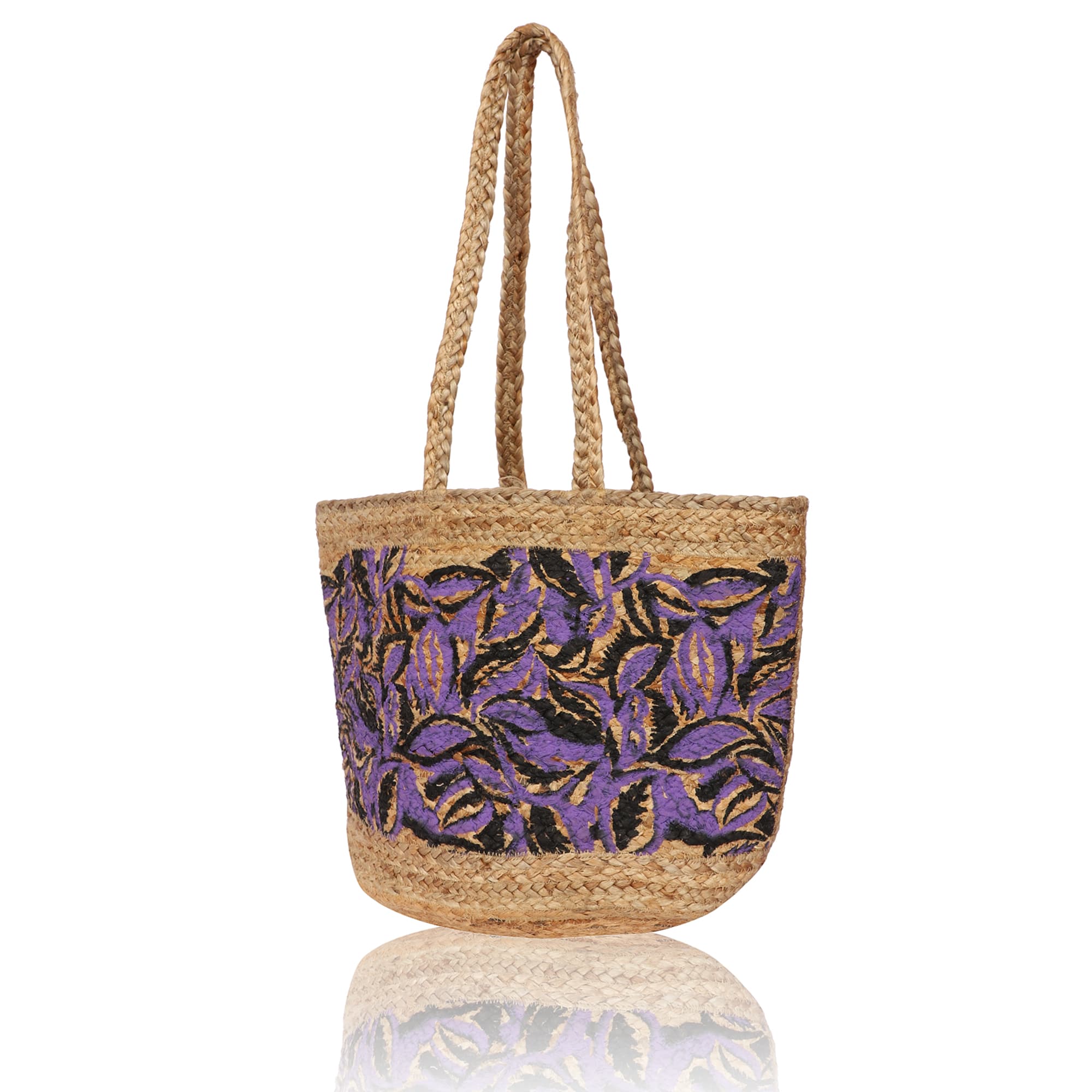 LEAF PRINT JUTE TOTE BAG