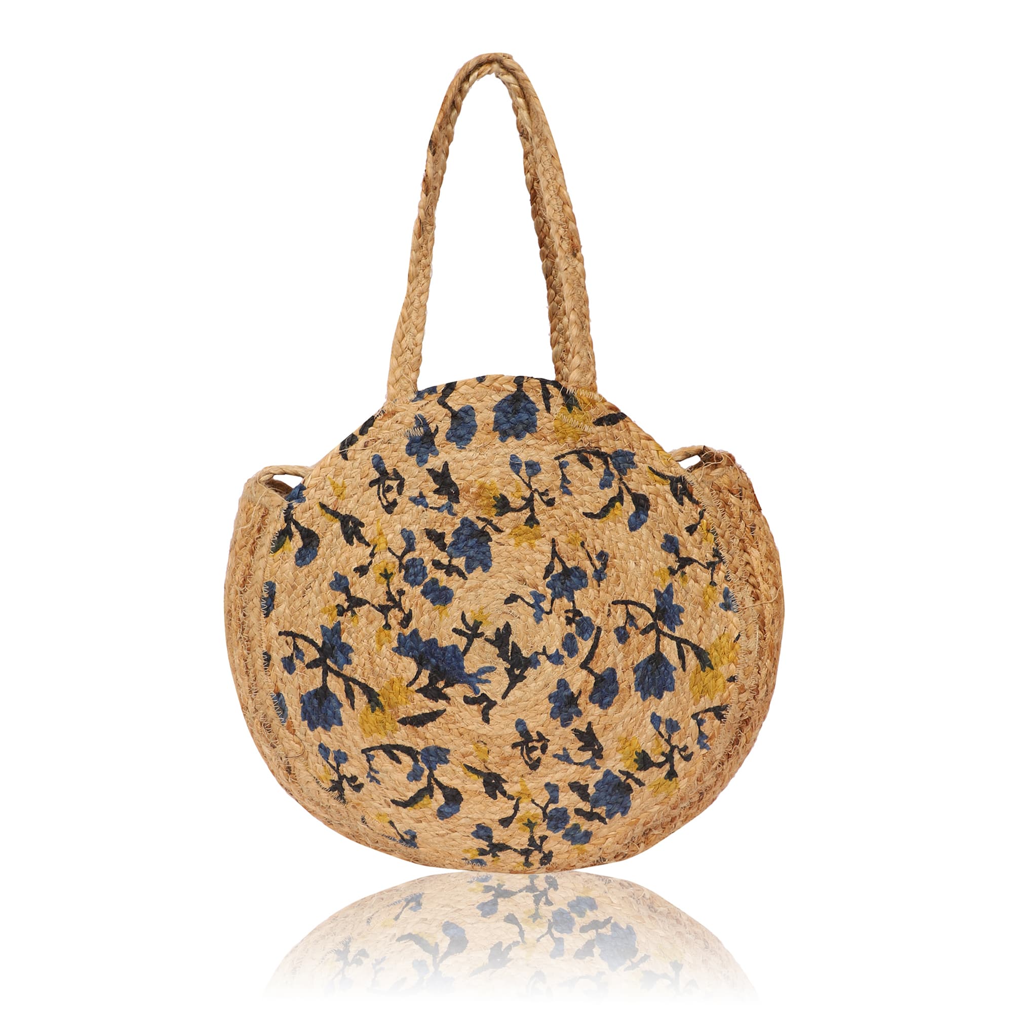 BLUE FLOWER PRINT  JUTE TOTE BAG