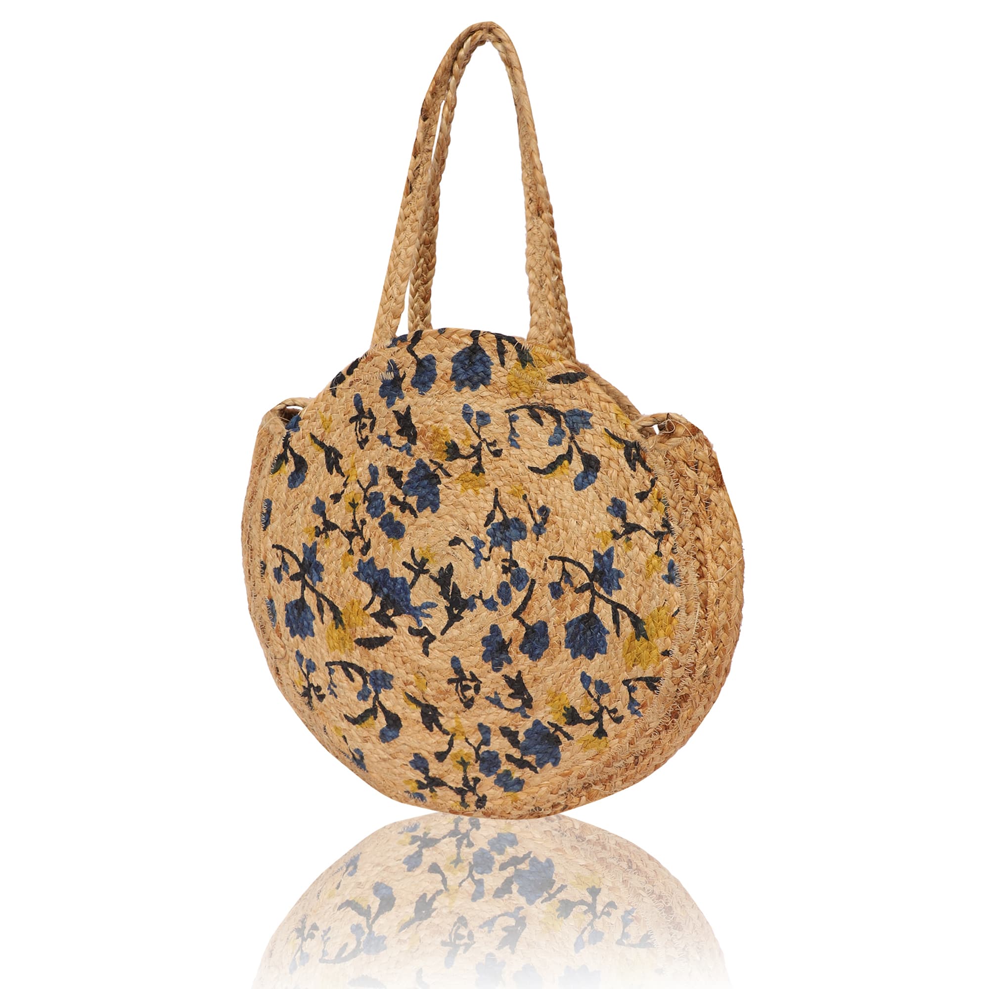 BLUE FLOWER PRINT  JUTE TOTE BAG