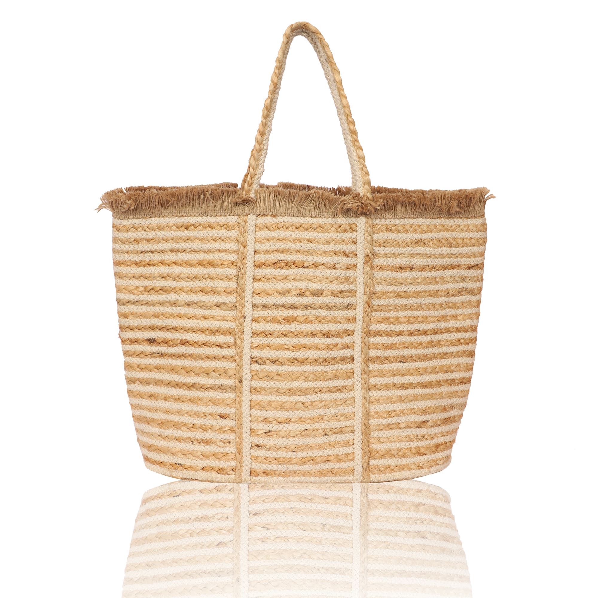 JUTE TOTE  BAG WITH FRINGES ON TOP