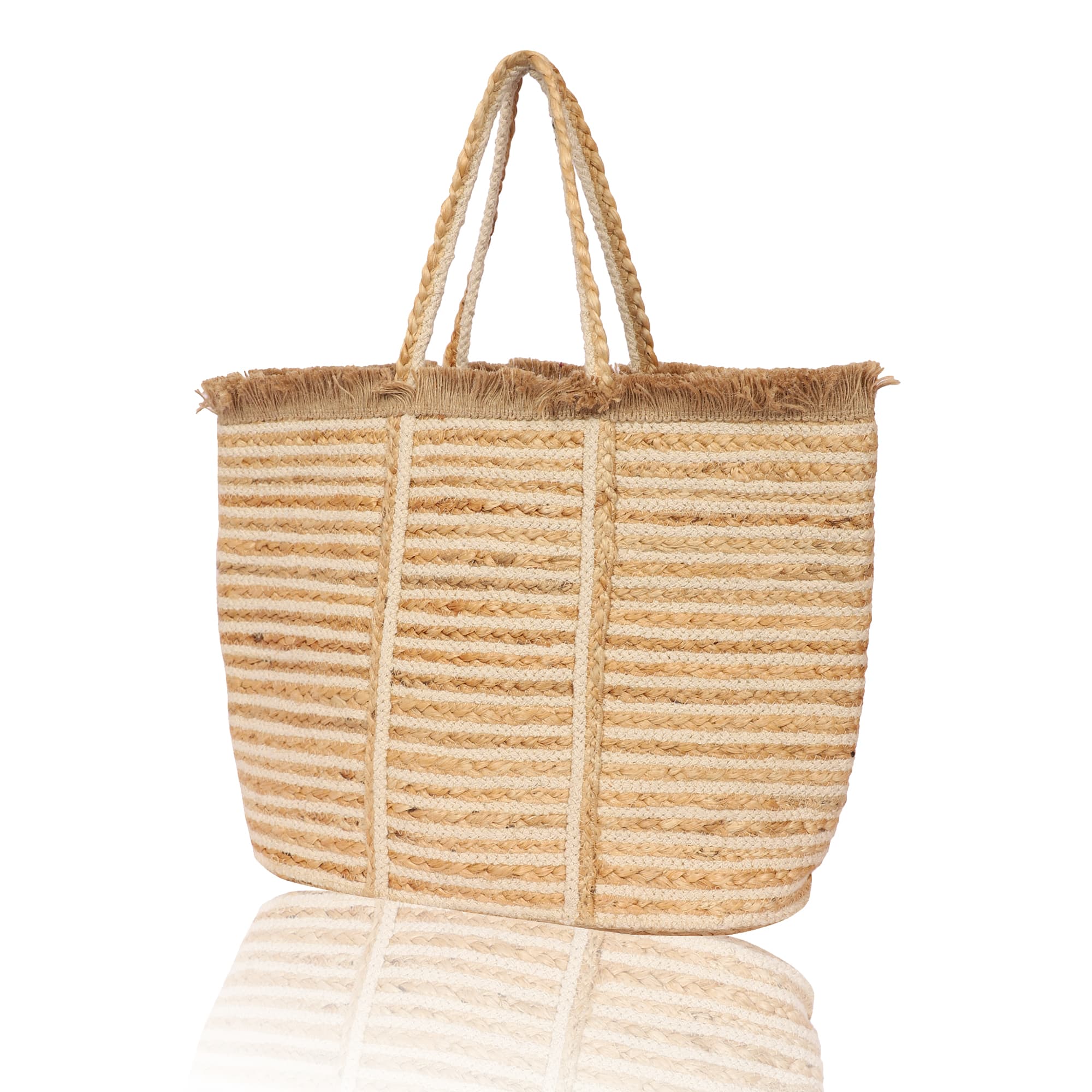JUTE TOTE  BAG WITH FRINGES ON TOP