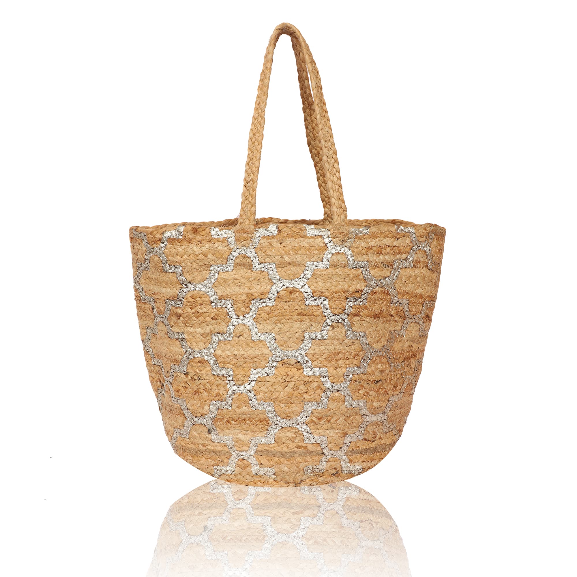 FLOWER  FOIL PRINT JUTE  TOTE BAG