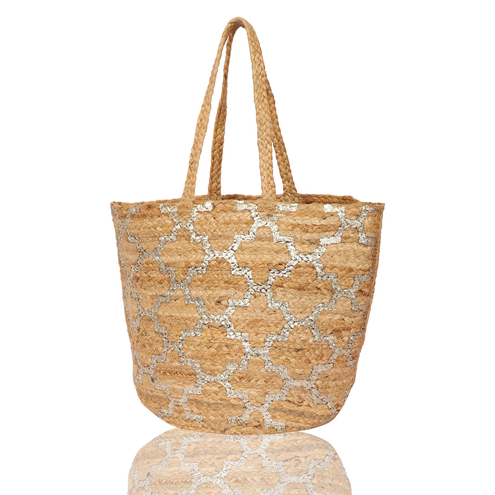 FLOWER  FOIL PRINT JUTE  TOTE BAG