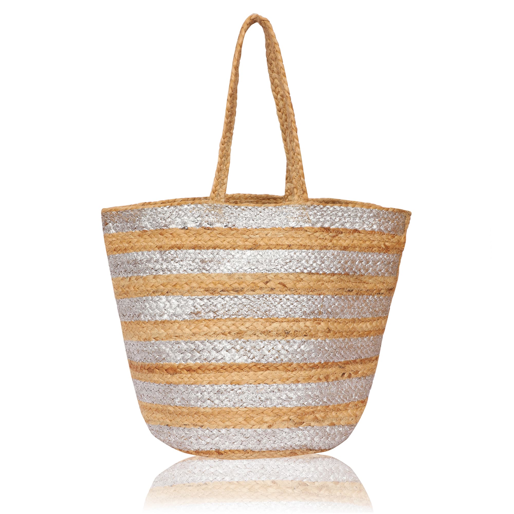 SILVER STRIPE  PRINT JUTE TOTE BAG