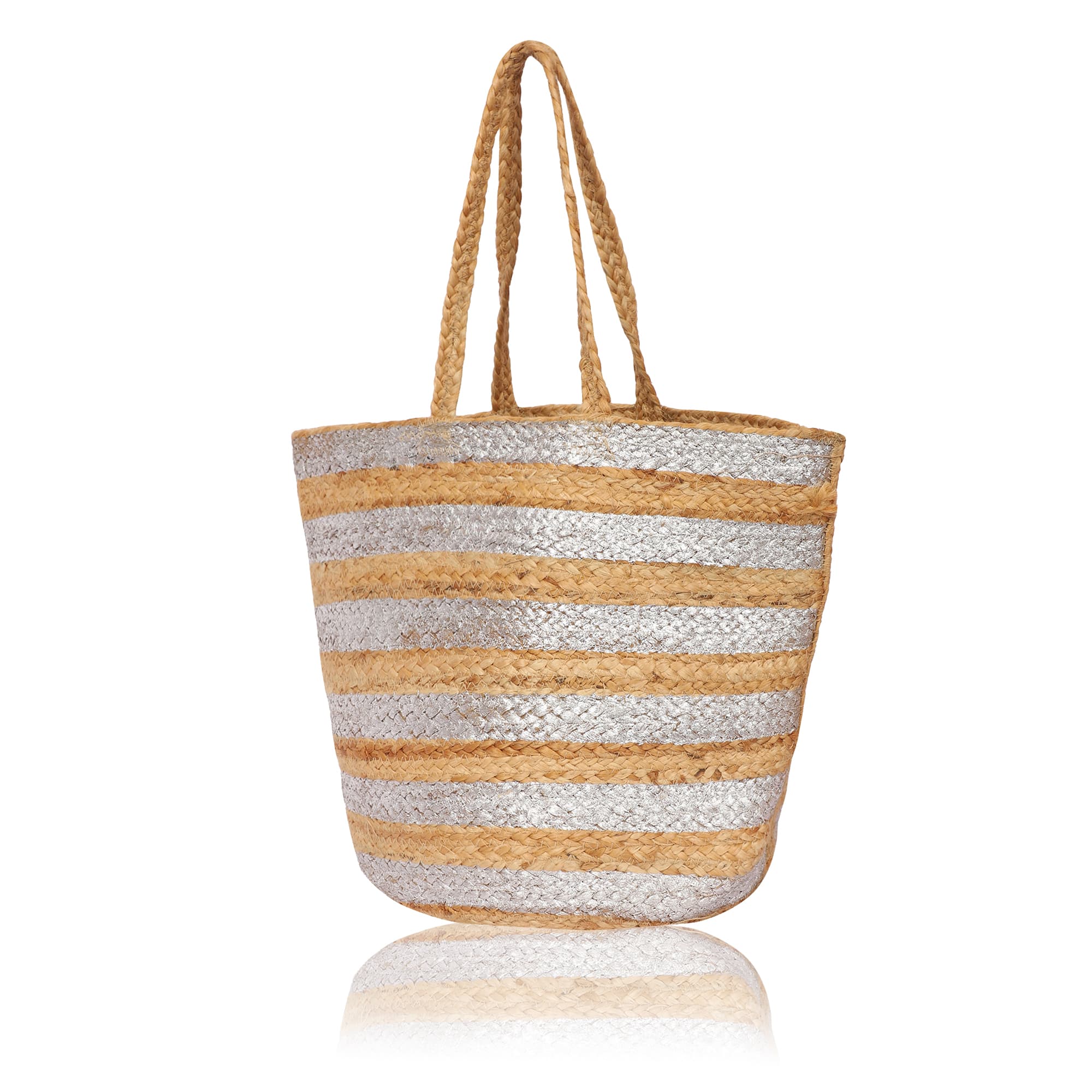 SILVER STRIPE  PRINT JUTE TOTE BAG