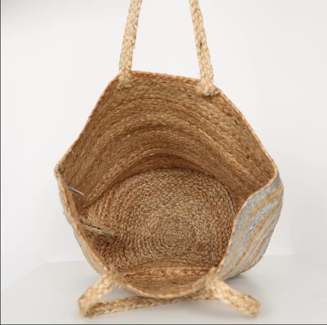 SILVER STRIPE  PRINT JUTE TOTE BAG