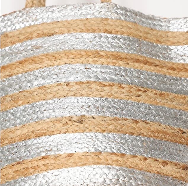 SILVER STRIPE  PRINT JUTE TOTE BAG