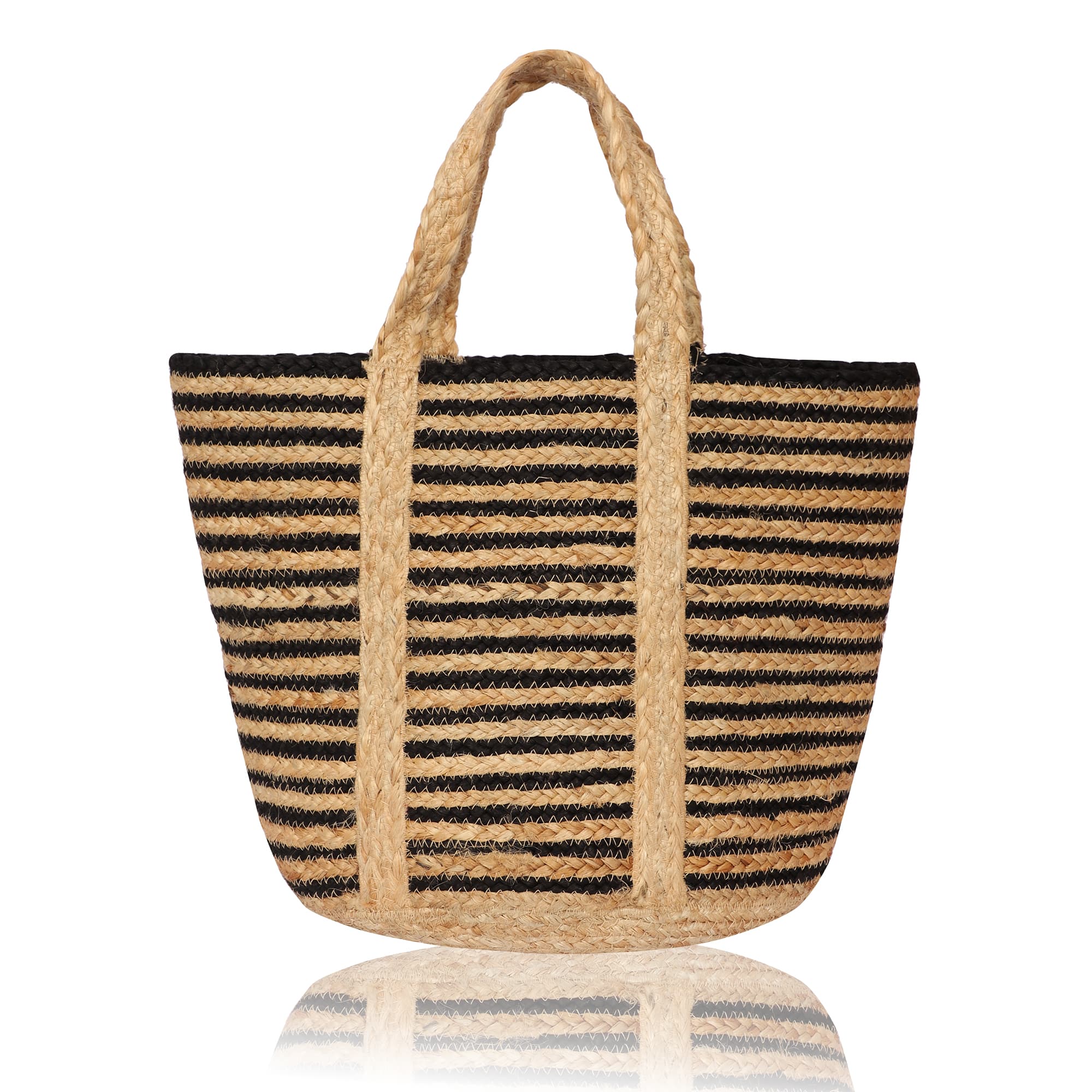HORIZONTAL STRIPE BRAIDED JUTE BAG