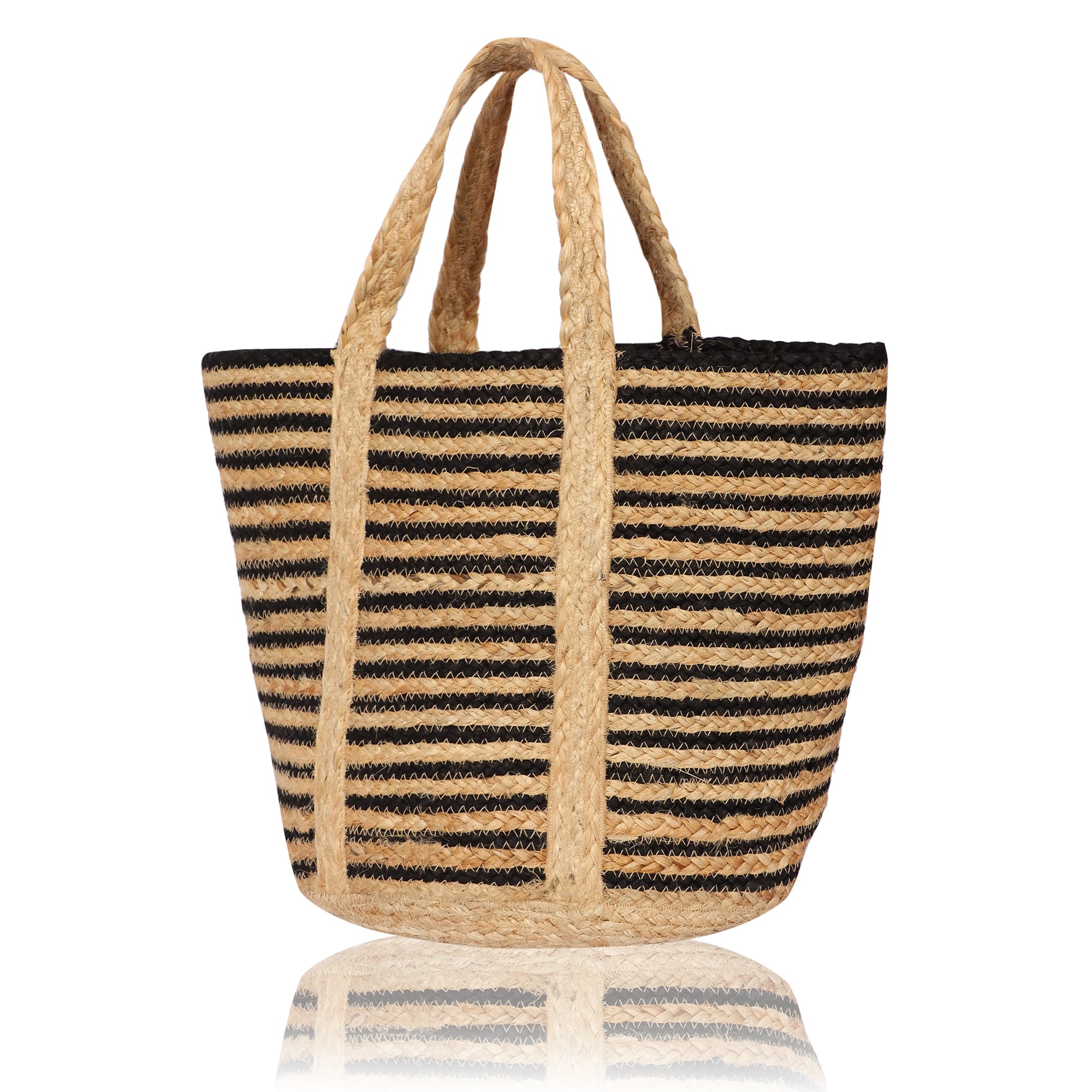 HORIZONTAL STRIPE BRAIDED JUTE BAG