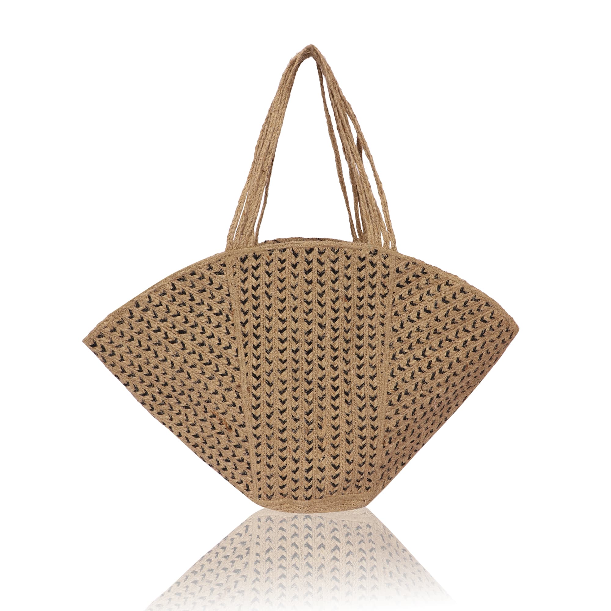 BLACK AND NATURAL WOVEN  JUTE  TOTE BAG