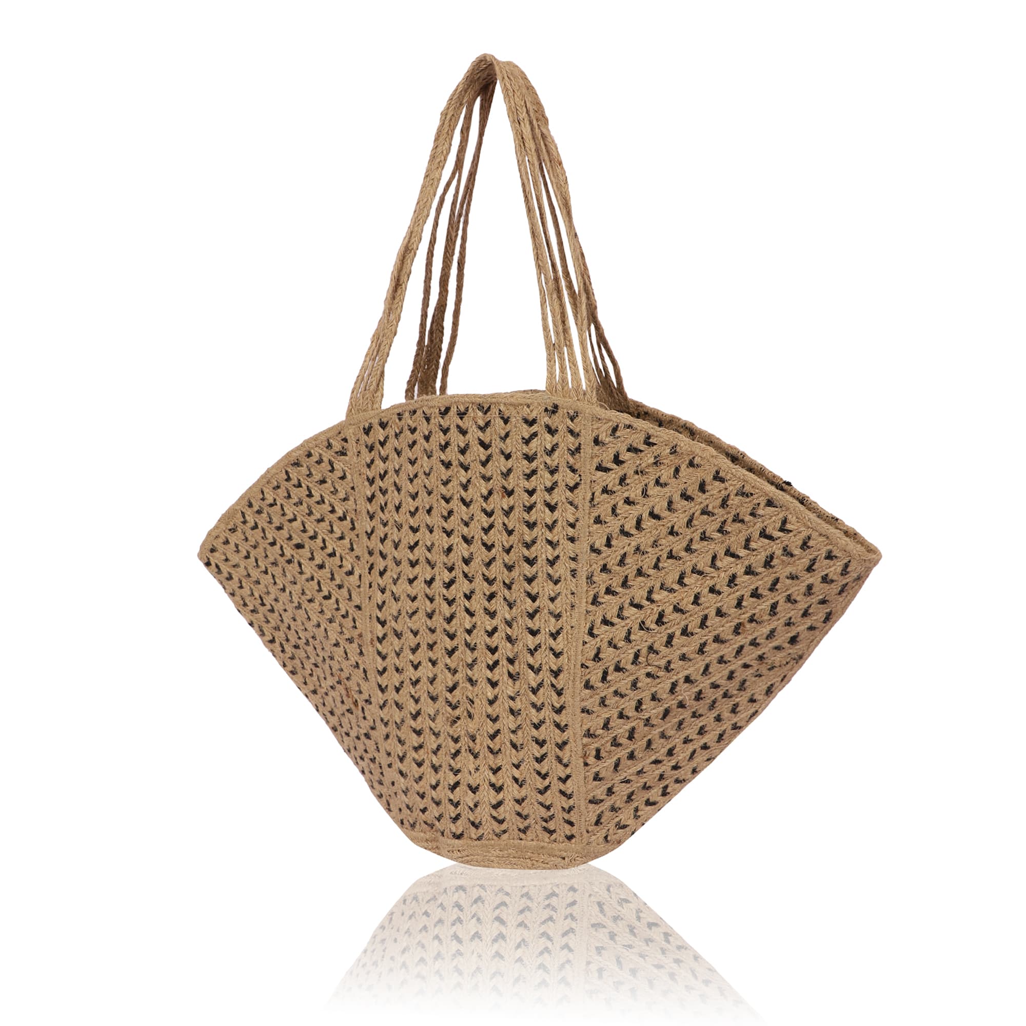BLACK AND NATURAL WOVEN  JUTE  TOTE BAG