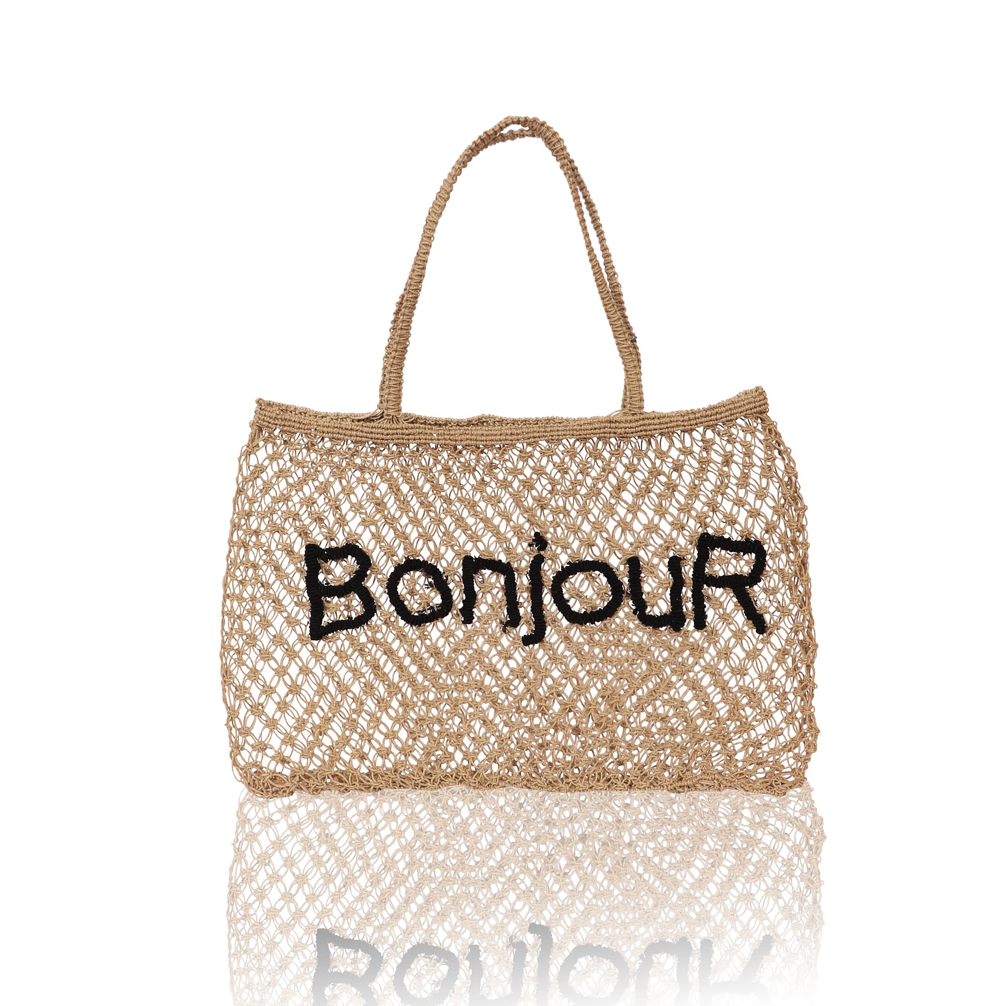 BONJOUR JUTE MACRAME  TOTE BAG