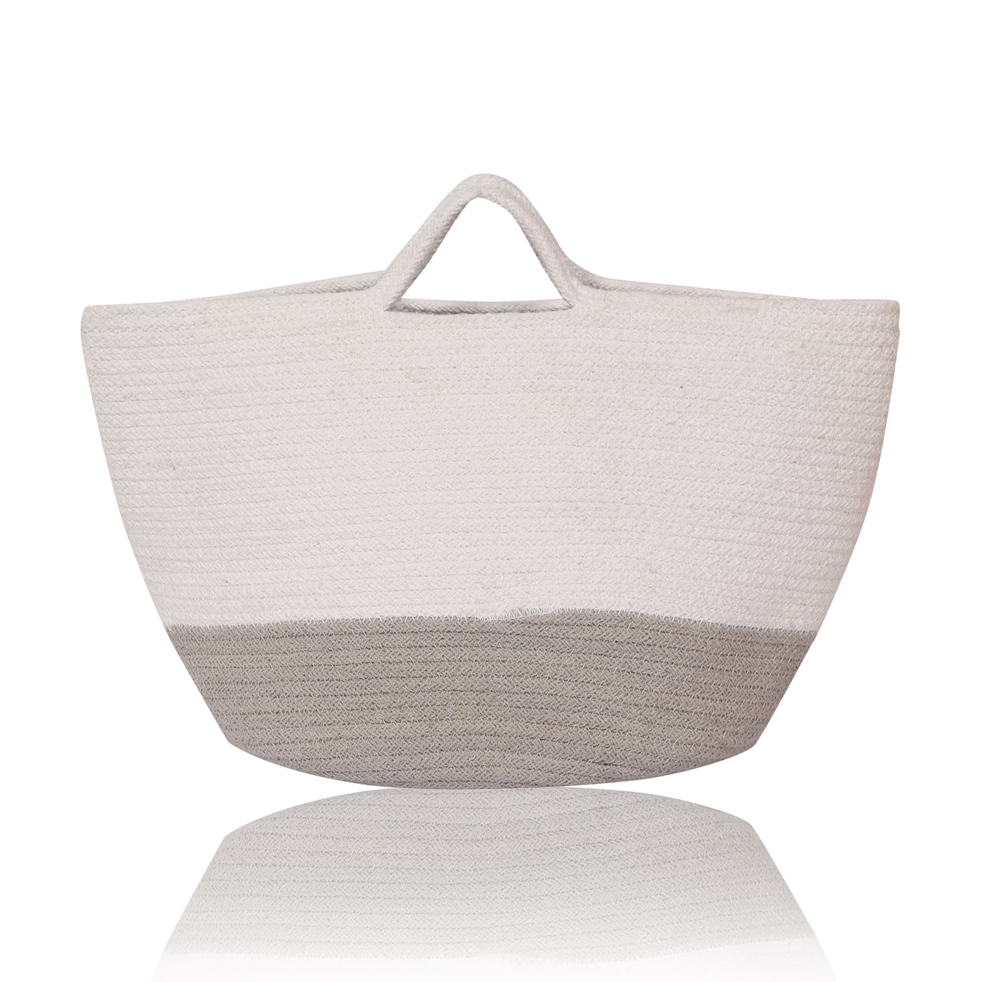 WHITE AND GREY COTTON SHOPPER BAG