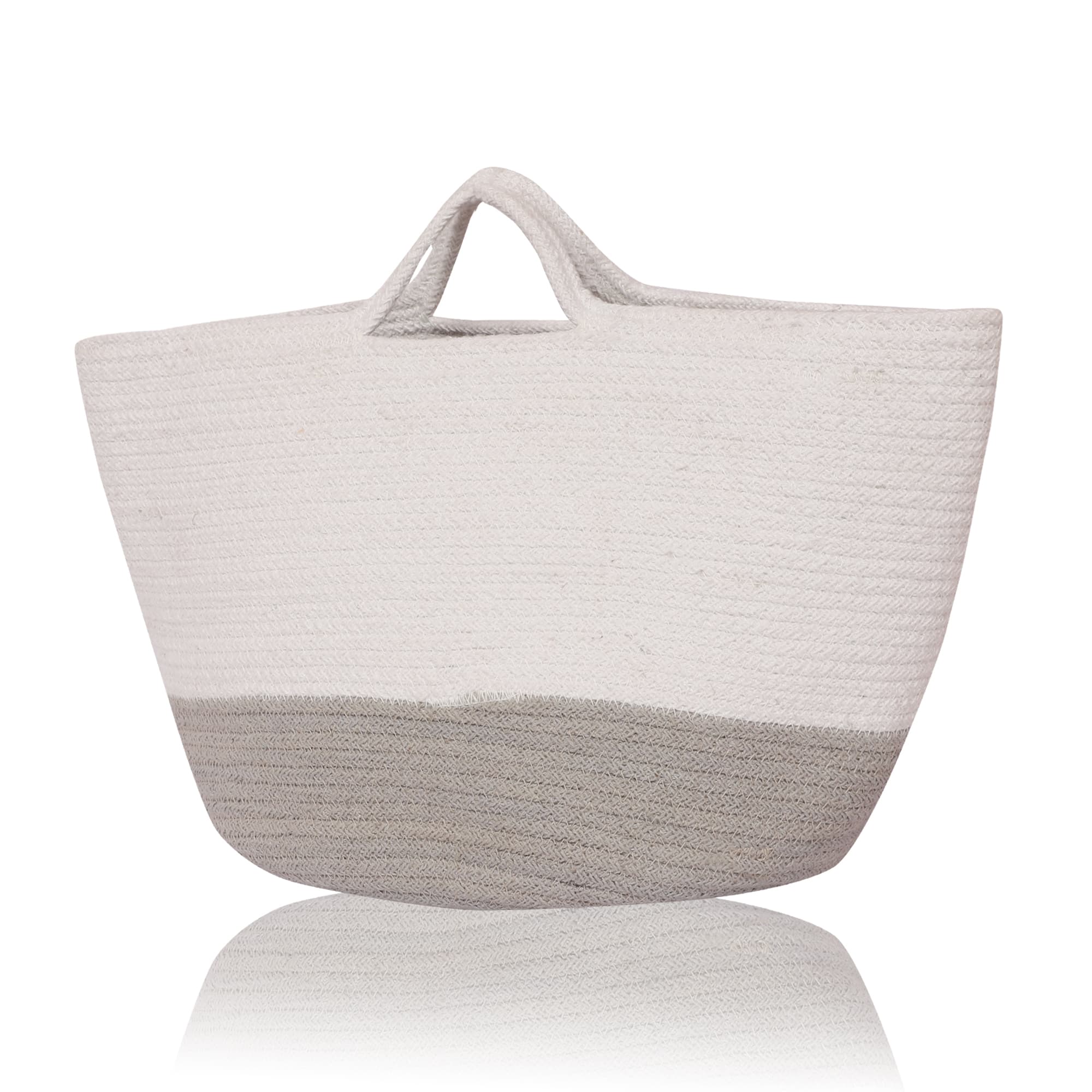 WHITE AND GREY COTTON SHOPPER BAG