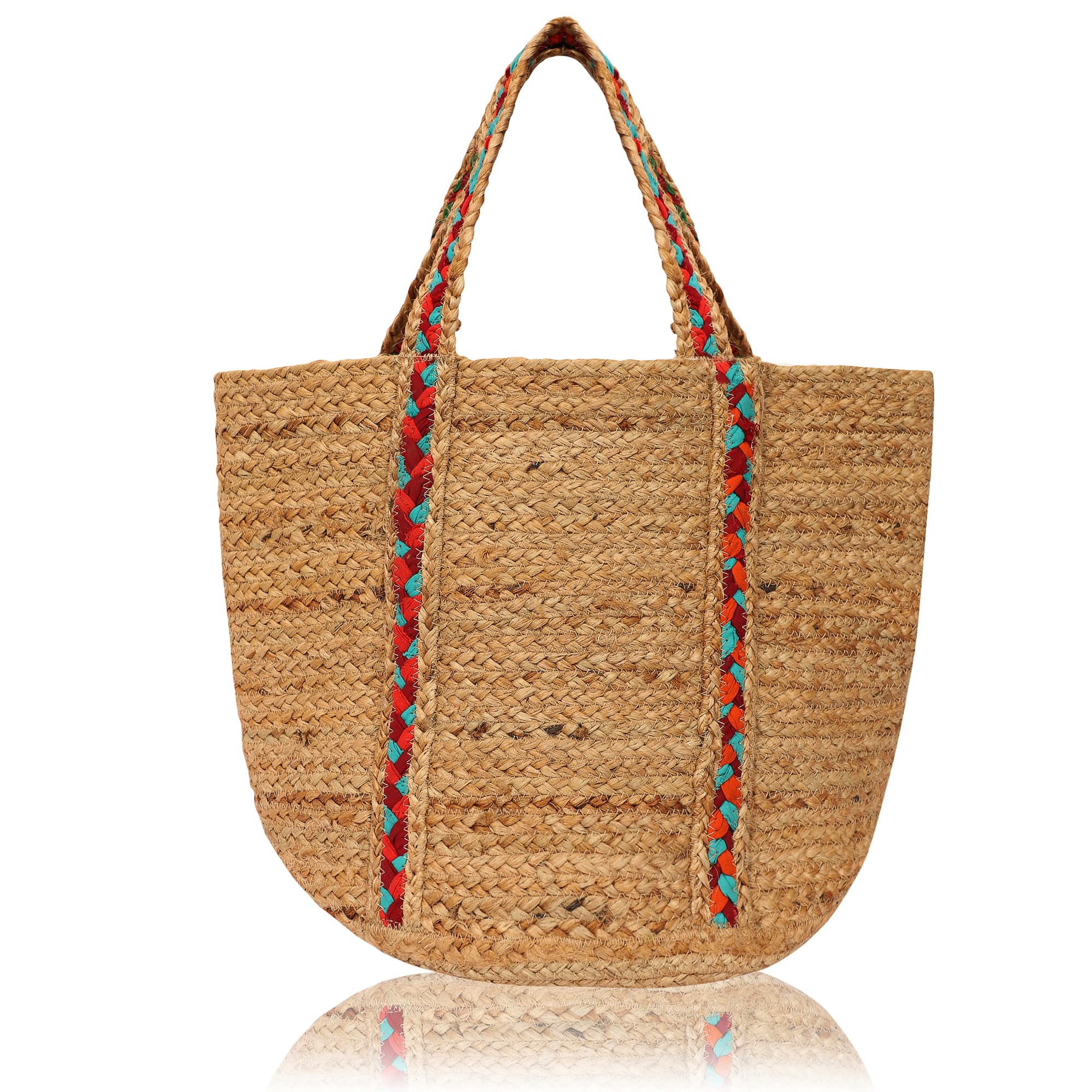 JUTE TOTE BAG WITH BRAIDED FABRIC STRAP