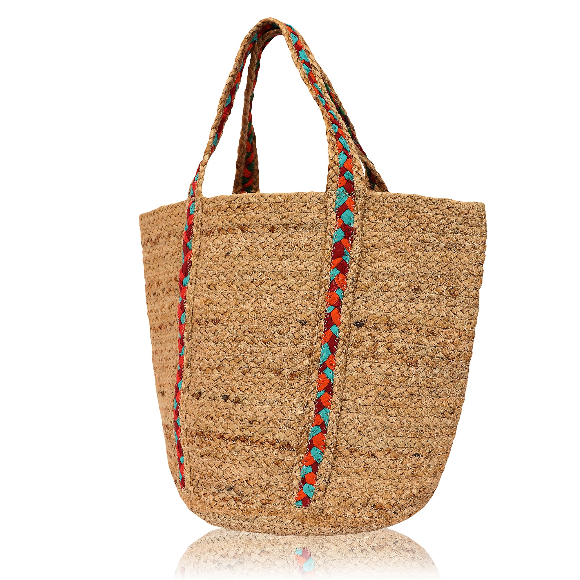 JUTE TOTE BAG WITH BRAIDED FABRIC STRAP
