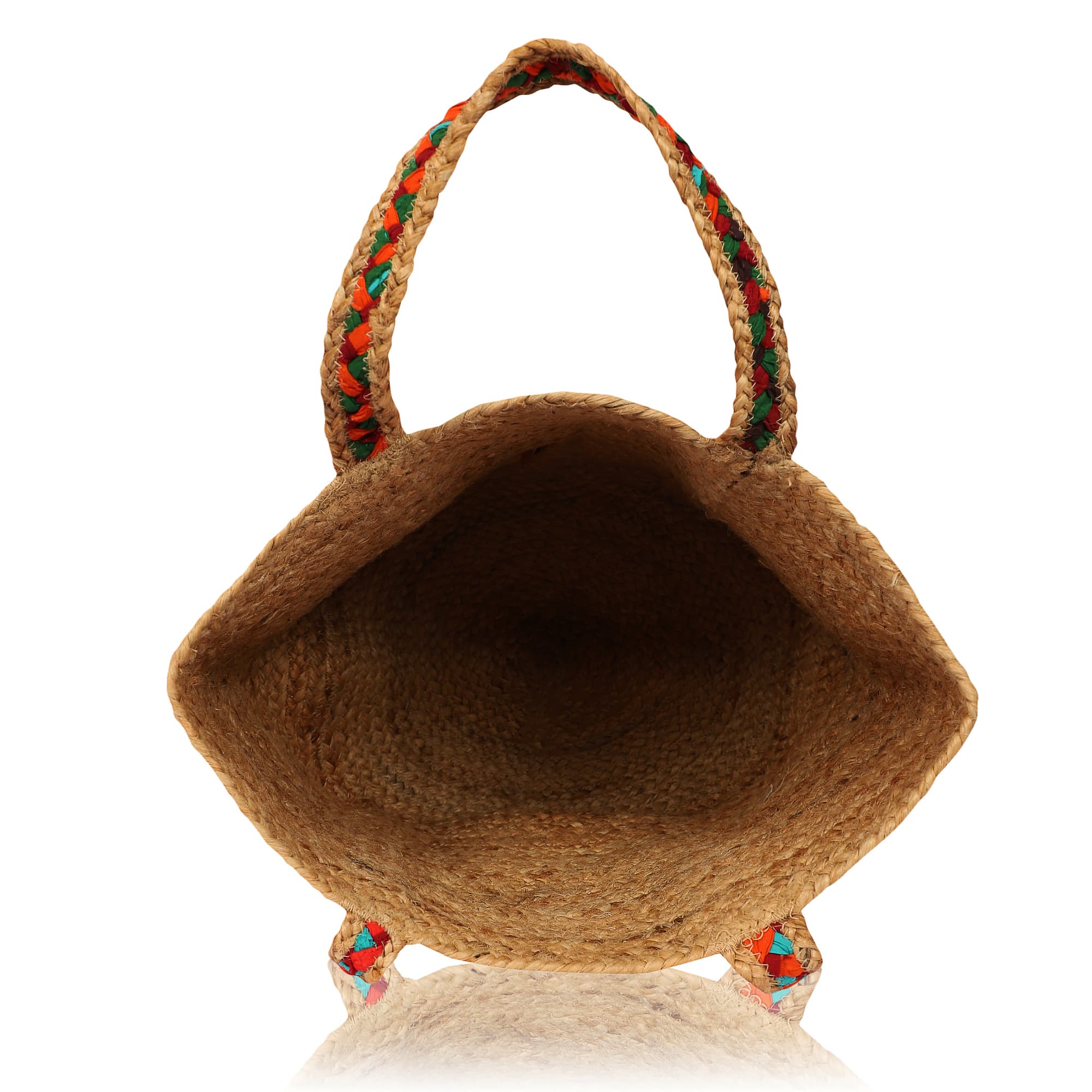 JUTE TOTE BAG WITH BRAIDED FABRIC STRAP
