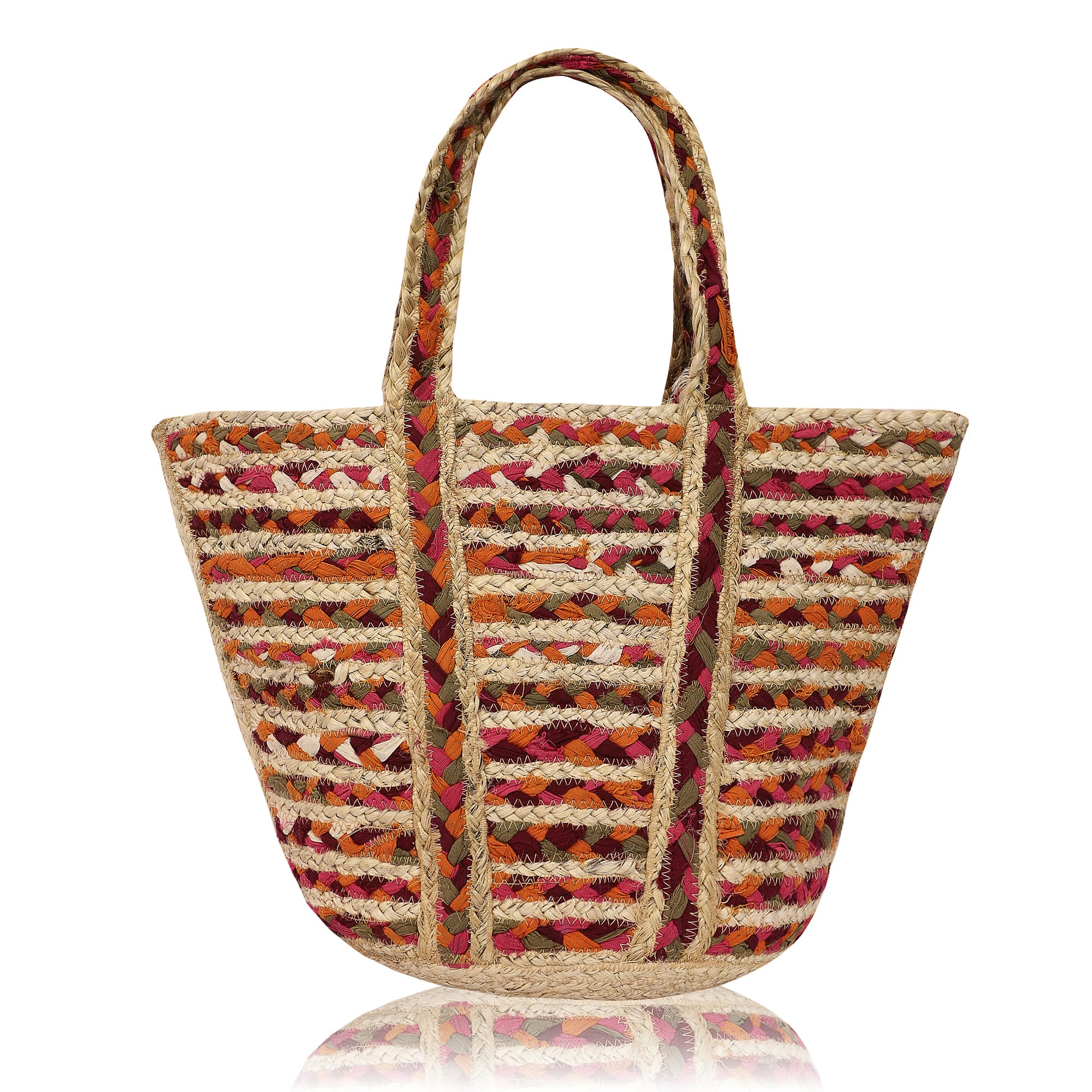 JUTE AND FABRIC WOVEN TOTE BAG