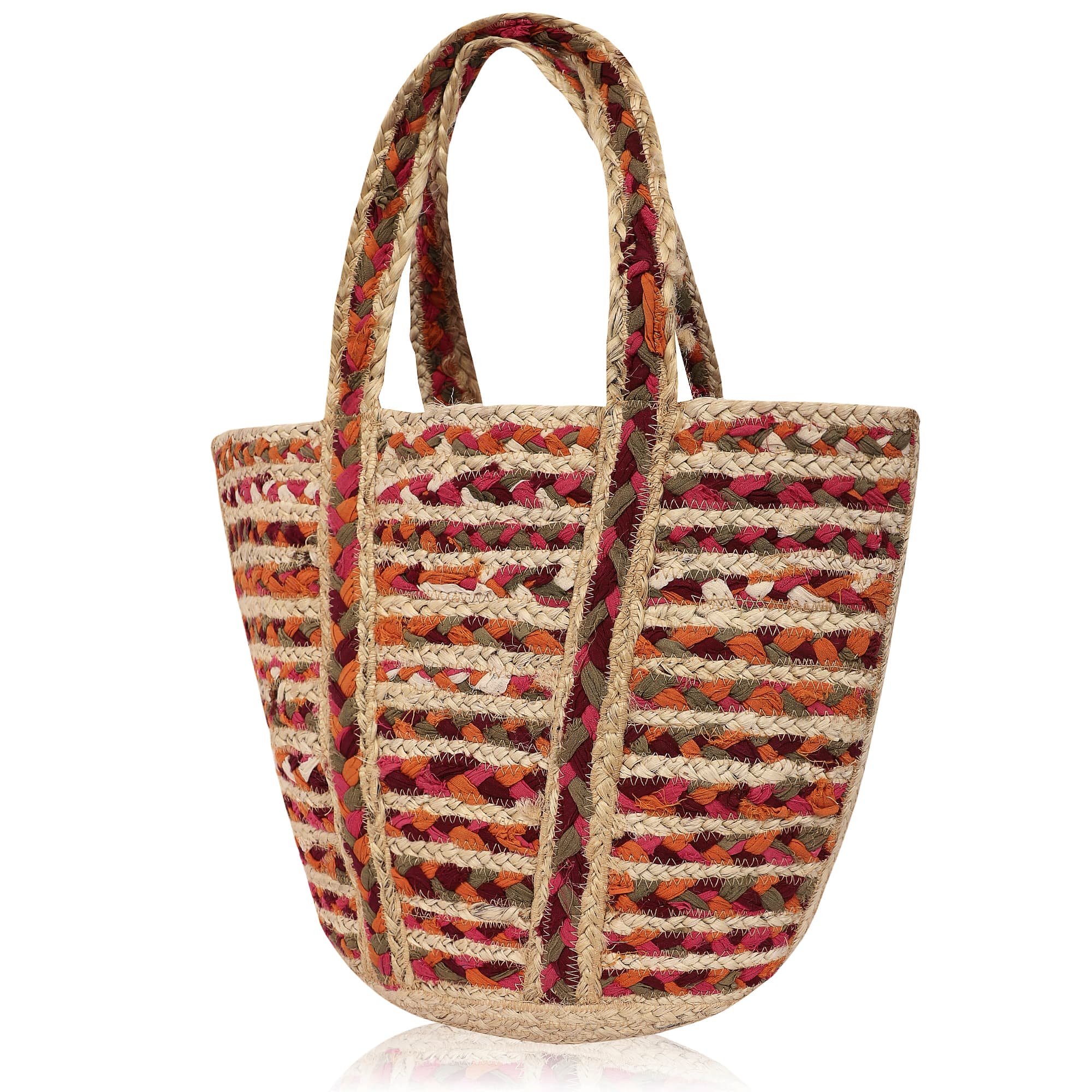 JUTE AND FABRIC WOVEN TOTE BAG