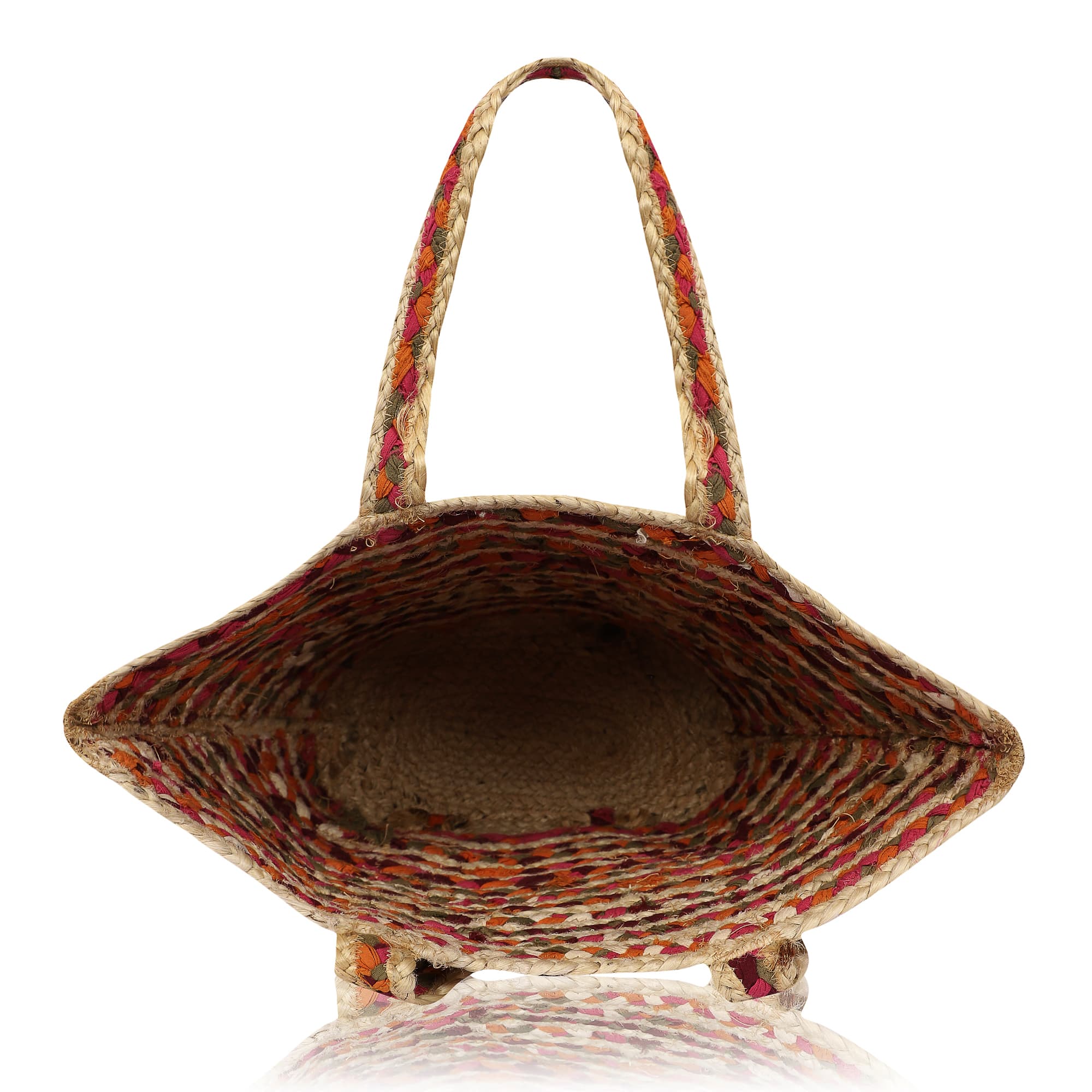JUTE AND FABRIC WOVEN TOTE BAG