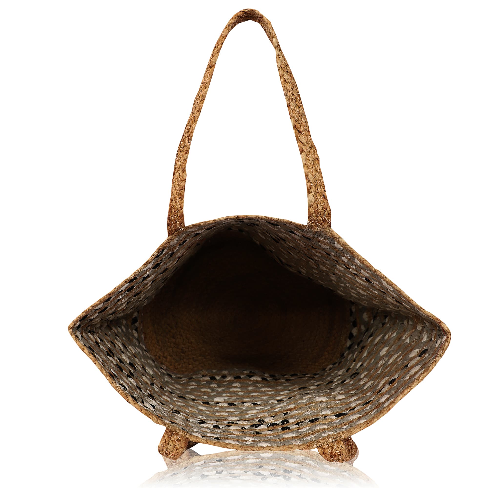 GREY WHITE BLACK JUTE  WOVEN TOTE BAG