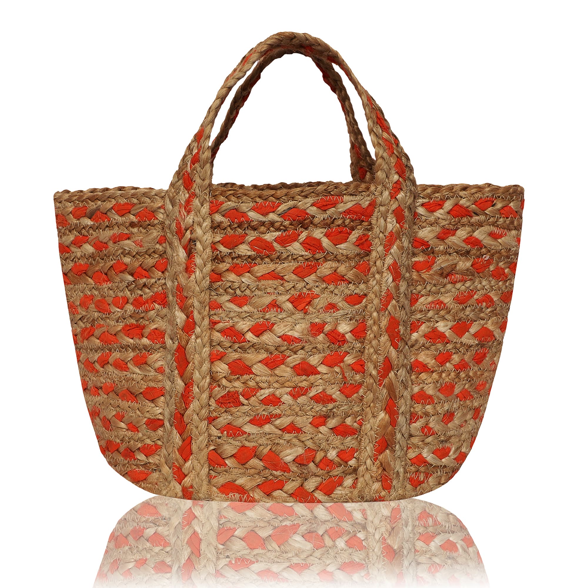 RED STRIPE BRAIDED JUTE  TOTE BAG