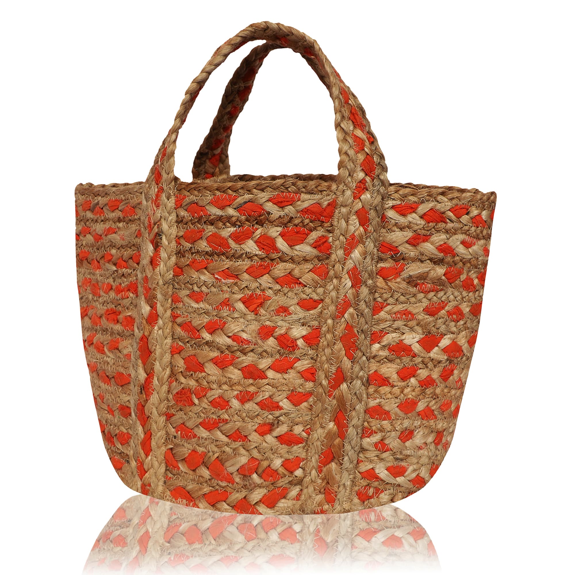 RED STRIPE BRAIDED JUTE  TOTE BAG