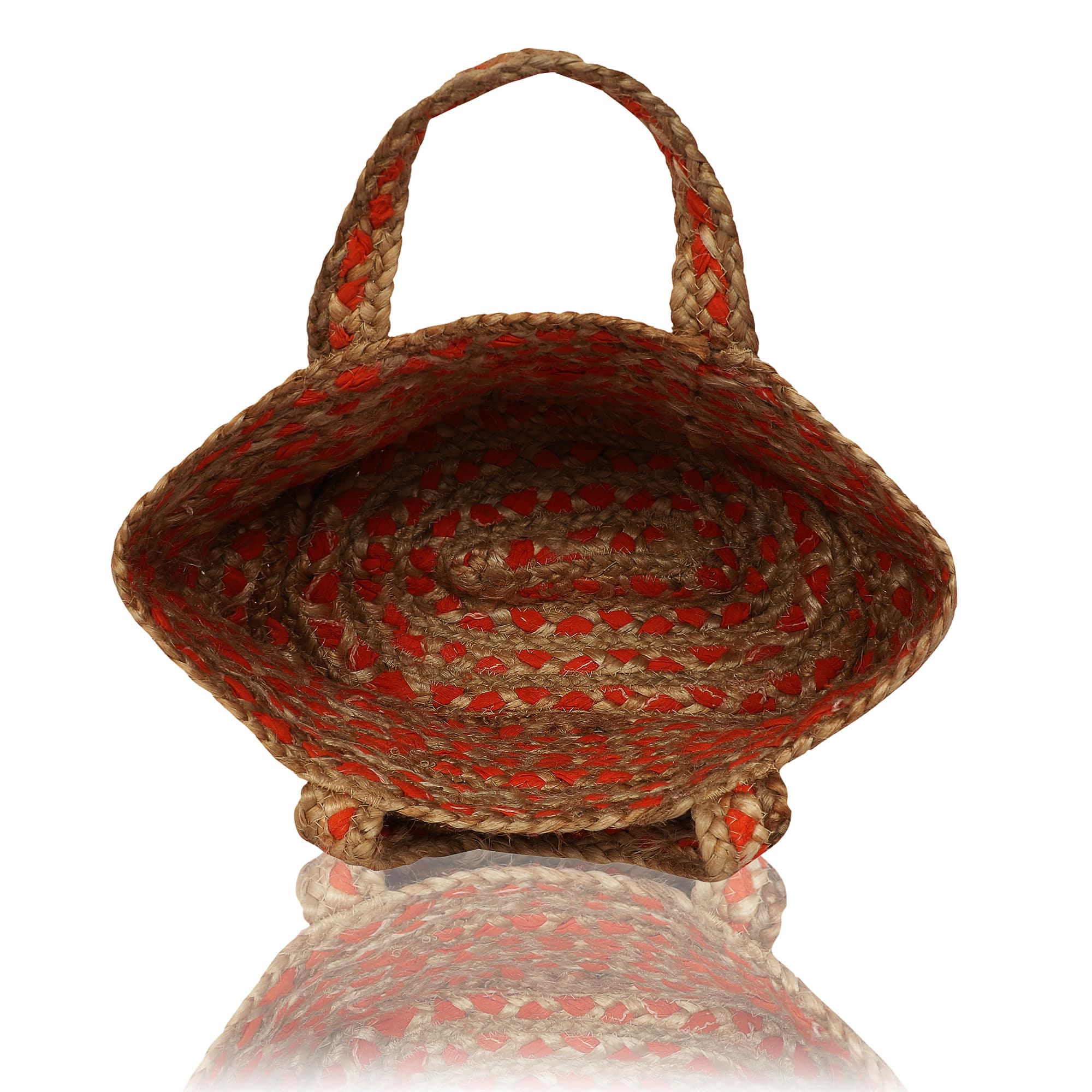 RED STRIPE BRAIDED JUTE  TOTE BAG