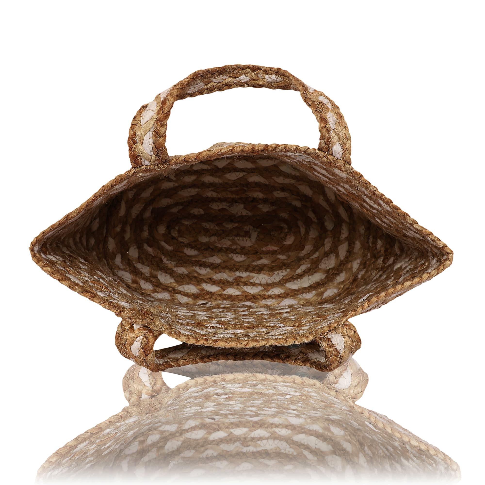 WHITE STRIPE BRAIDED JUTE  TOTE BAG
