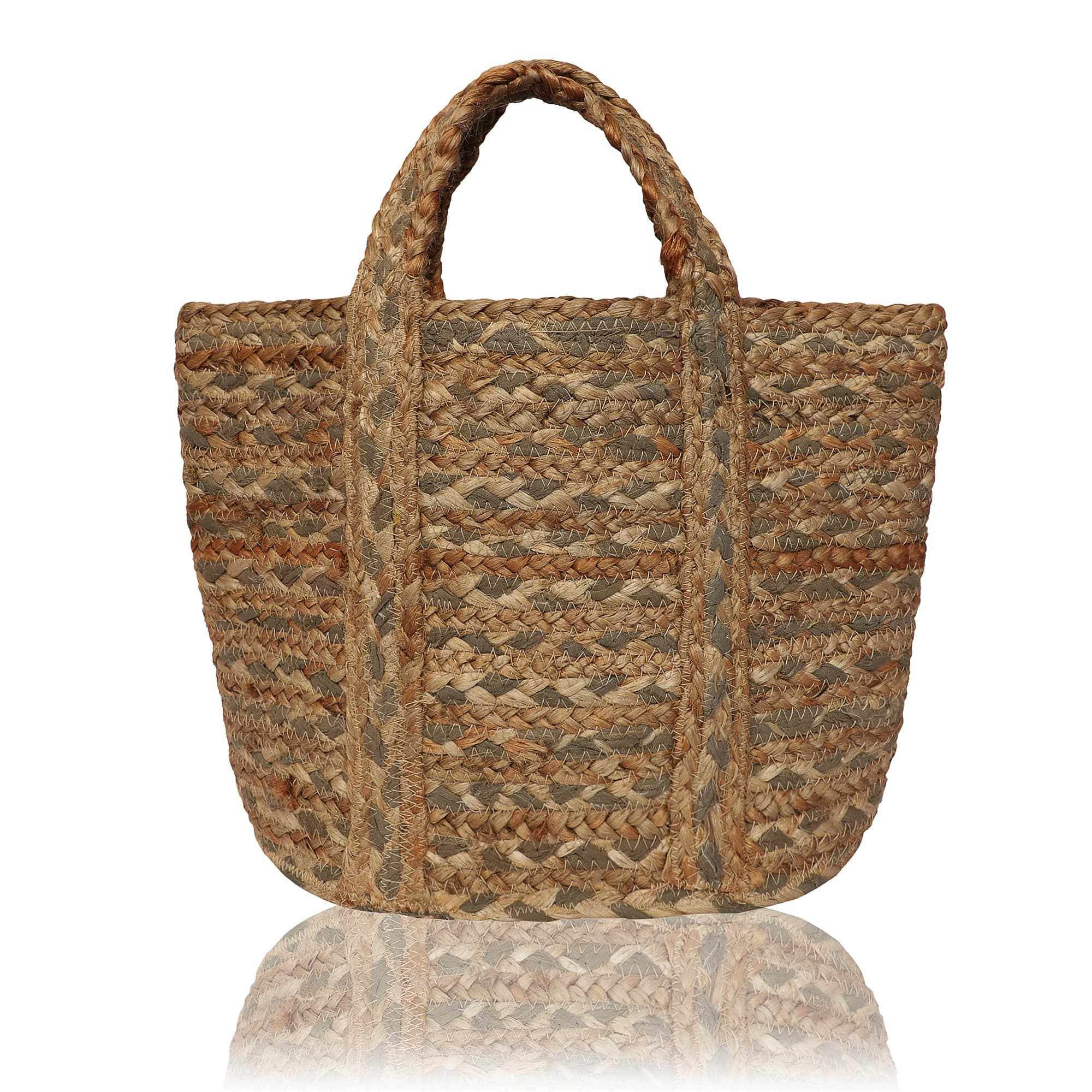 GREY STRIPE BRAIDED JUTE  TOTE BAG