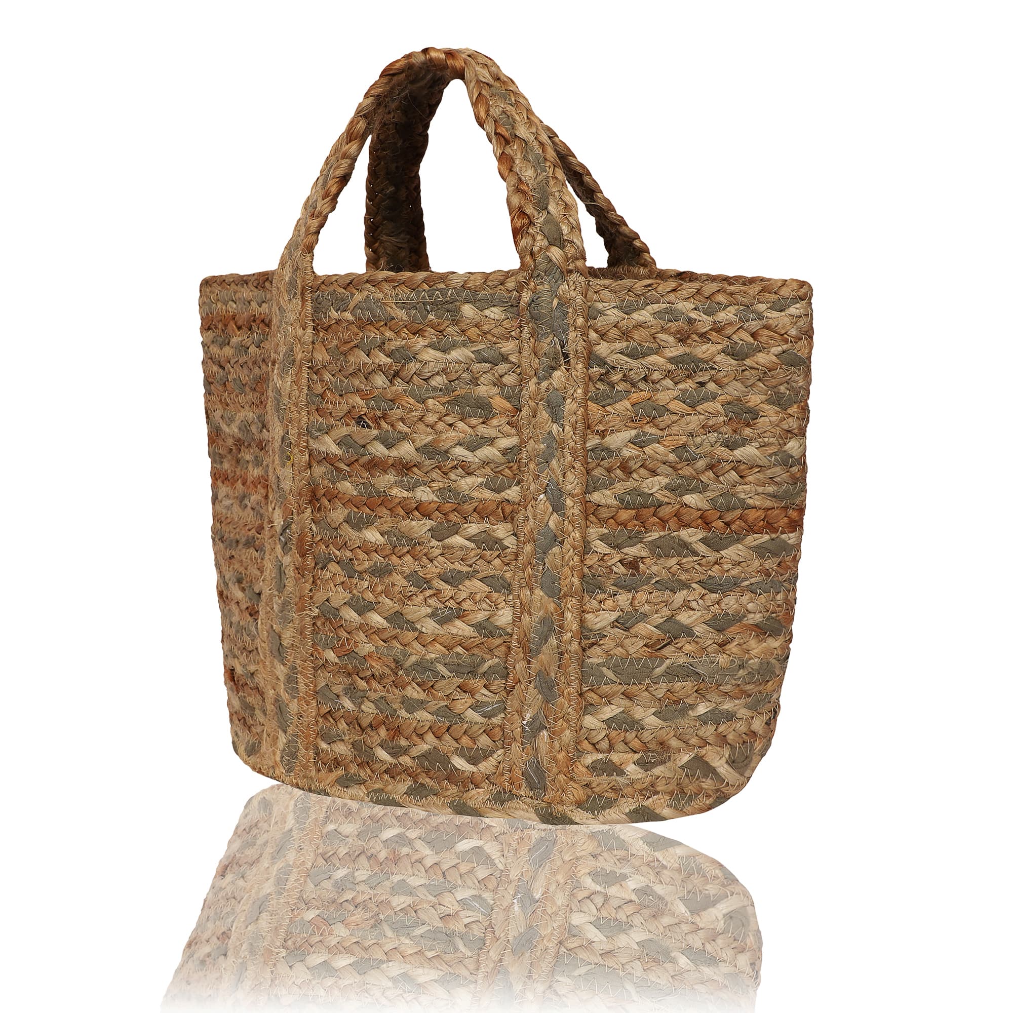 GREY STRIPE BRAIDED JUTE  TOTE BAG