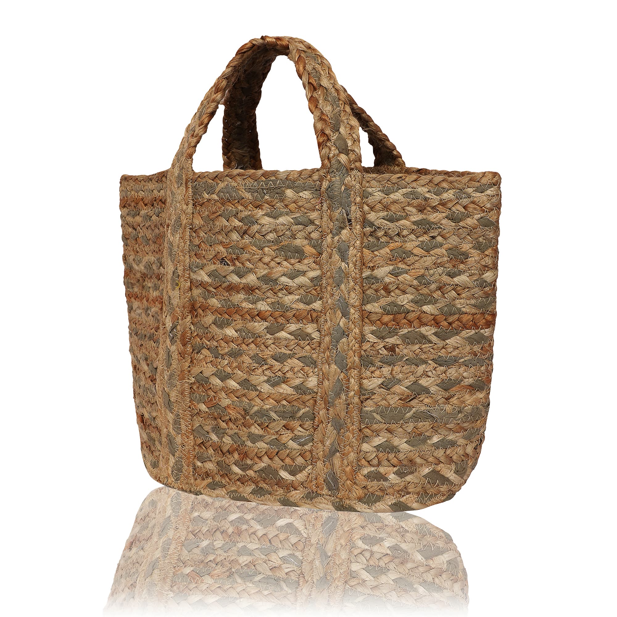 GREY STRIPE BRAIDED JUTE  TOTE BAG