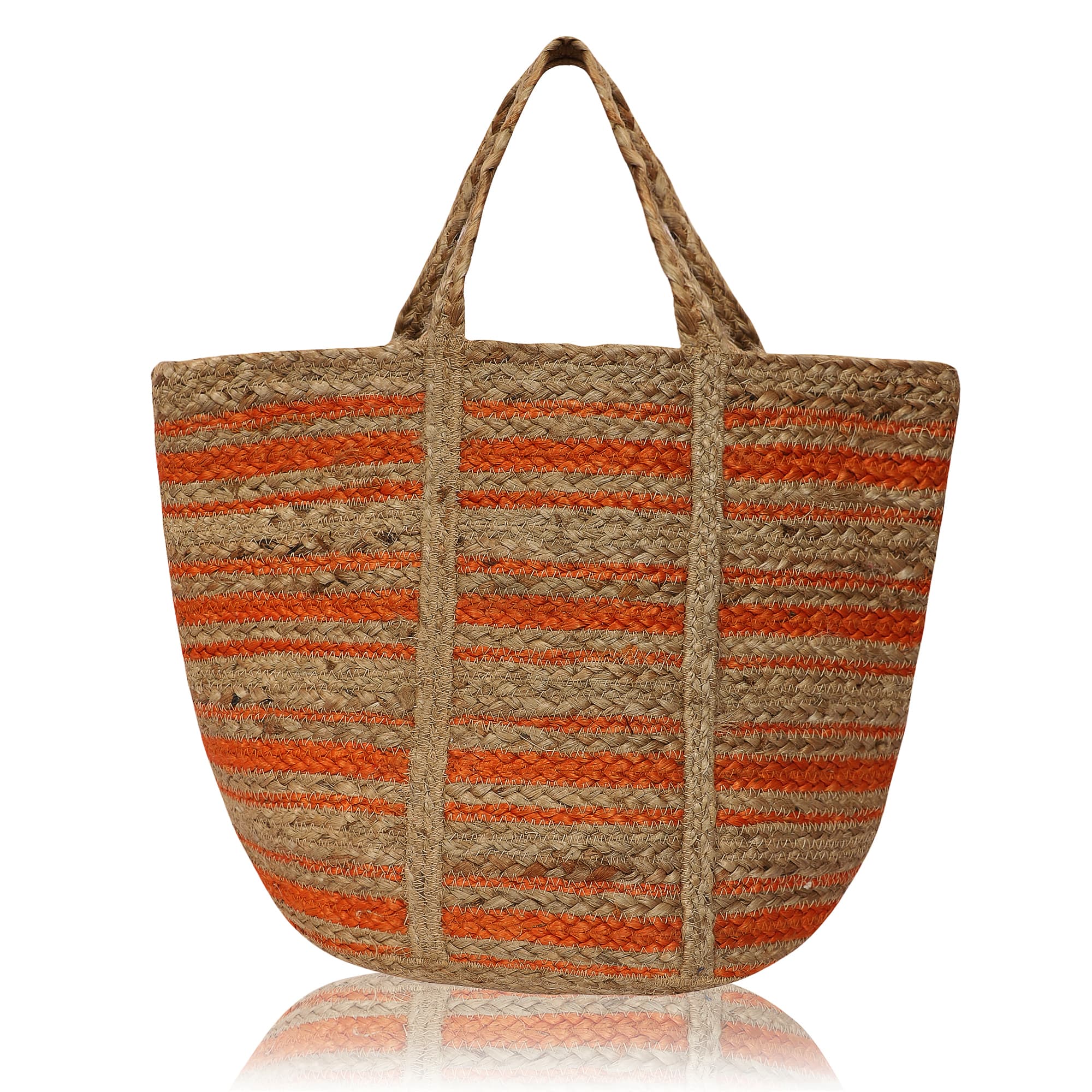 ORANGE STRIPE  JUTE  TOTE BAG