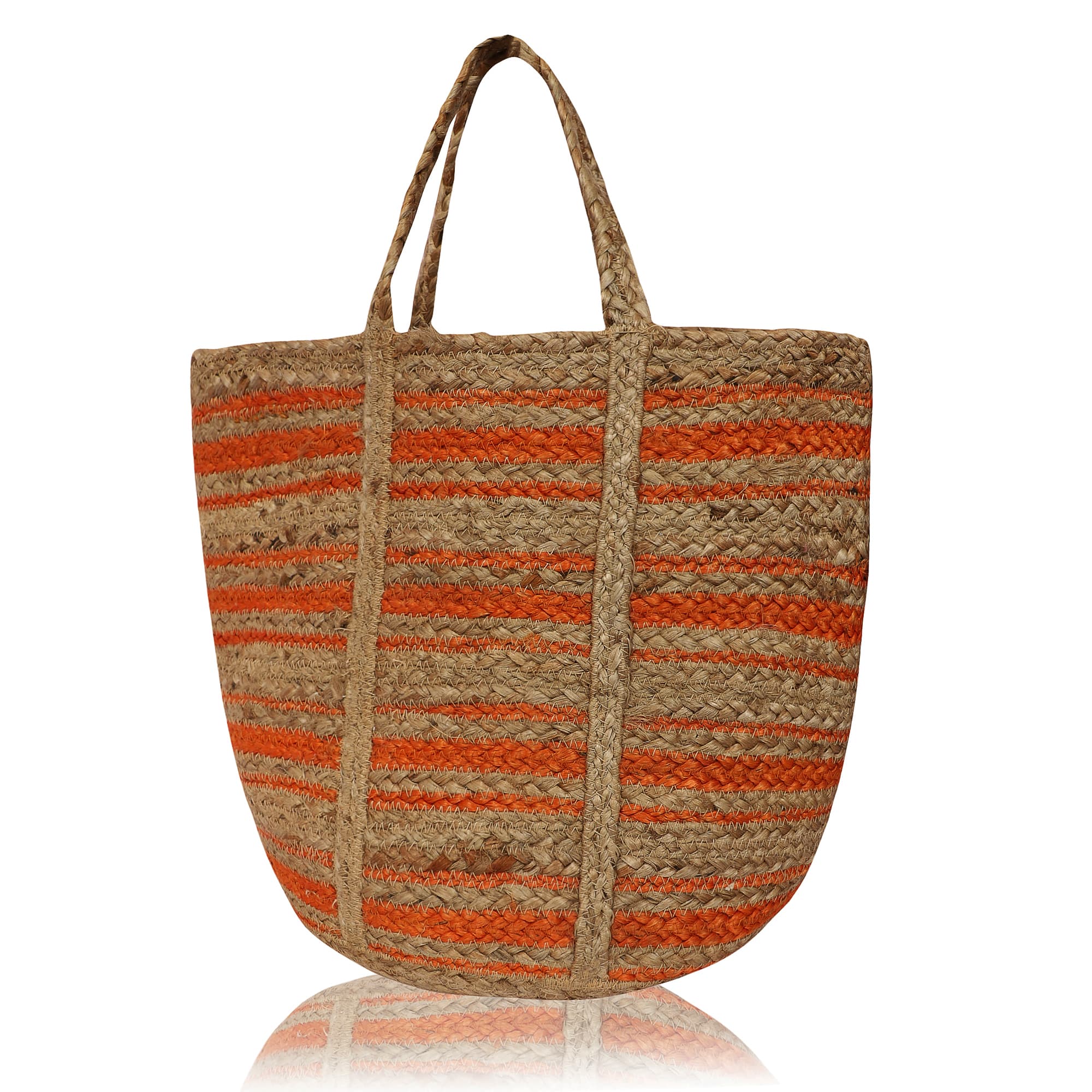 ORANGE STRIPE  JUTE  TOTE BAG