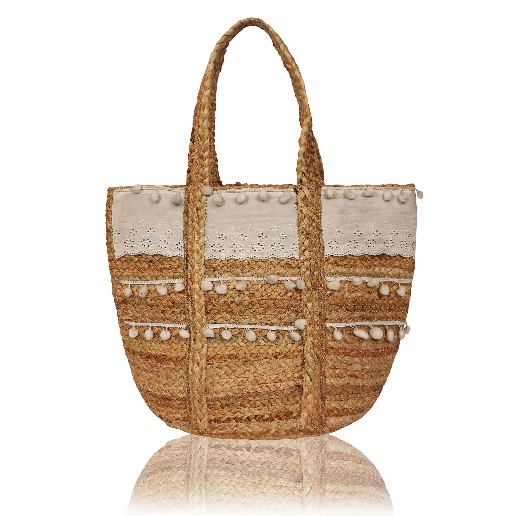 JUTE TOTE BAG  WITH LACE