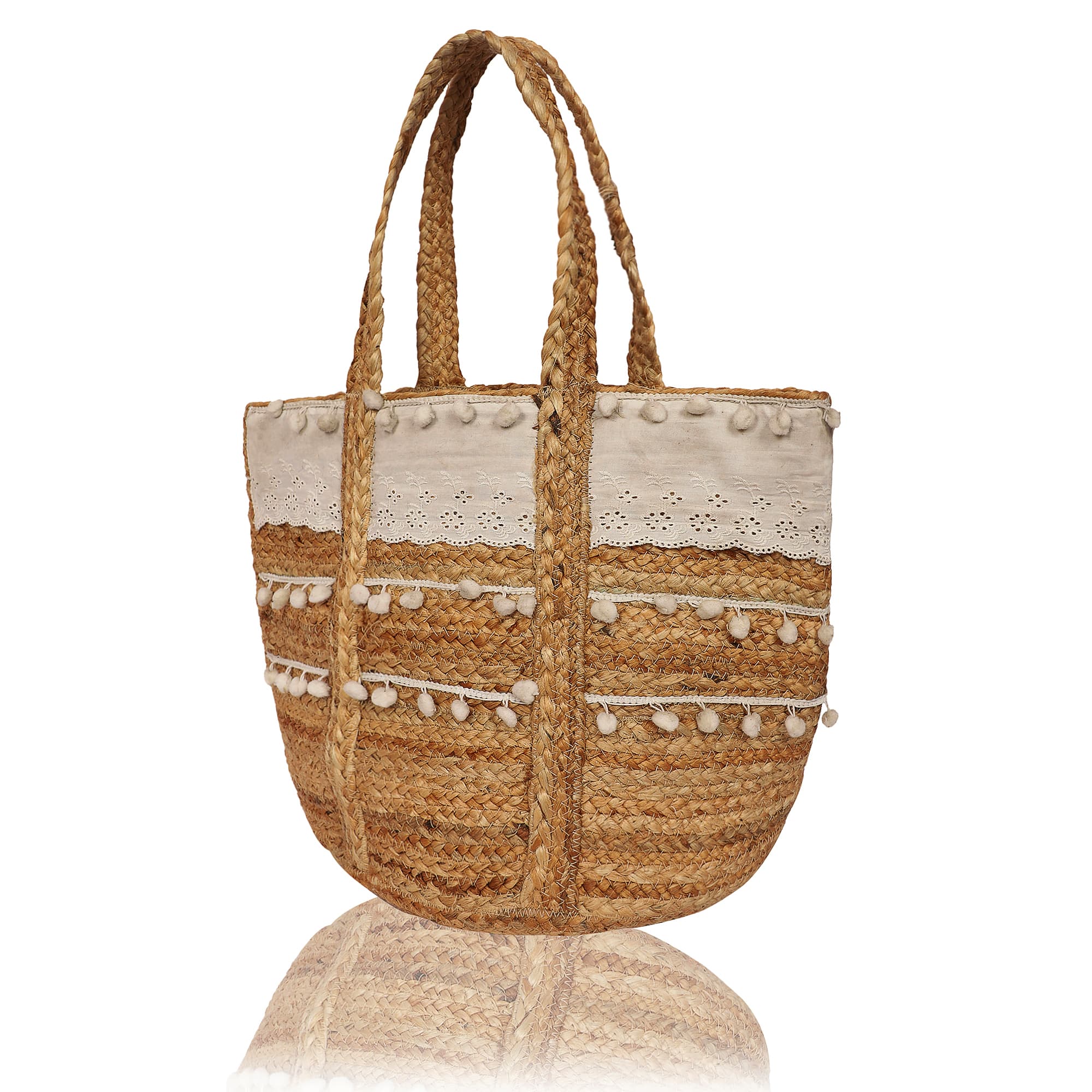 JUTE TOTE BAG  WITH LACE