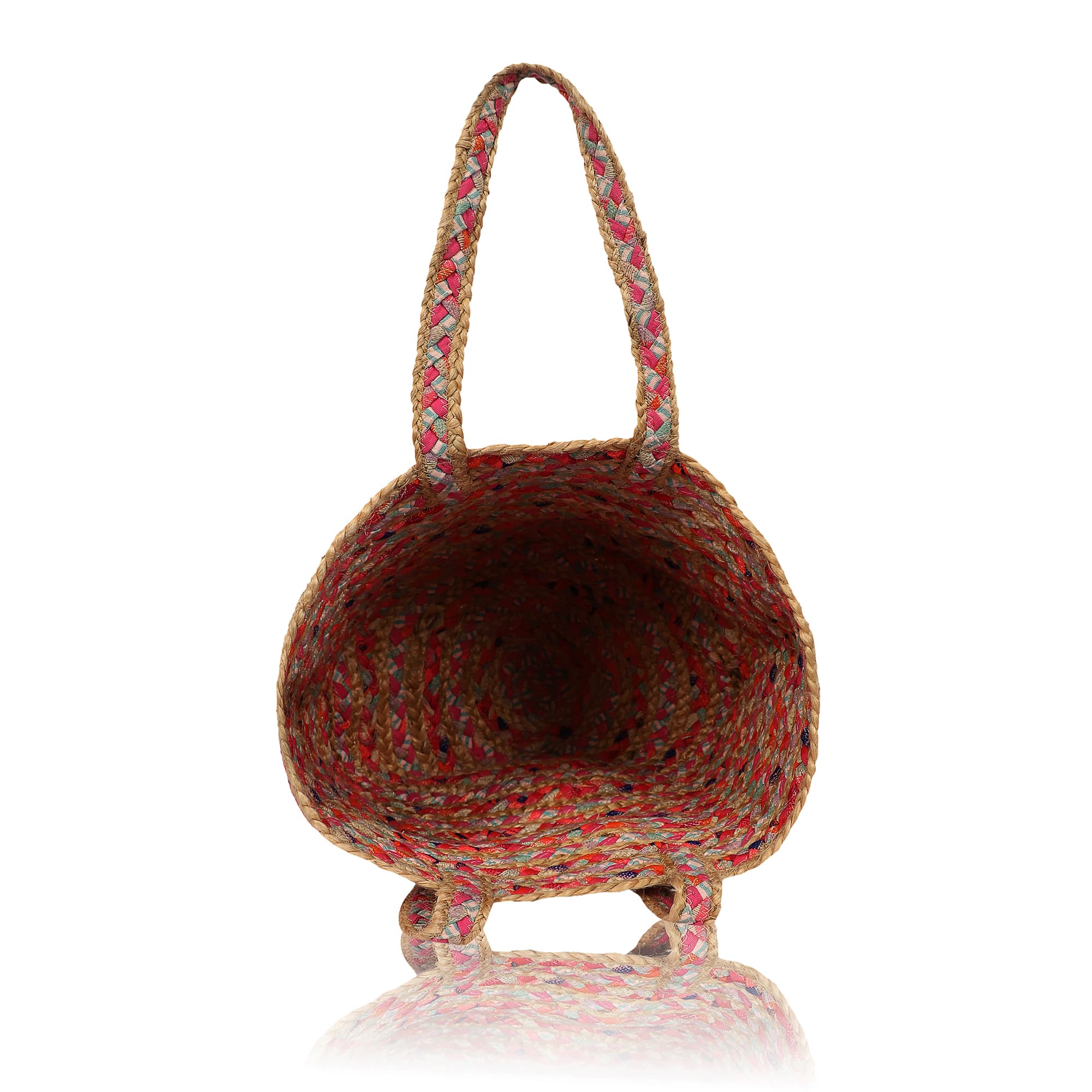 RED MIX STRIPE BRAIDED JUTE  TOTE BAG