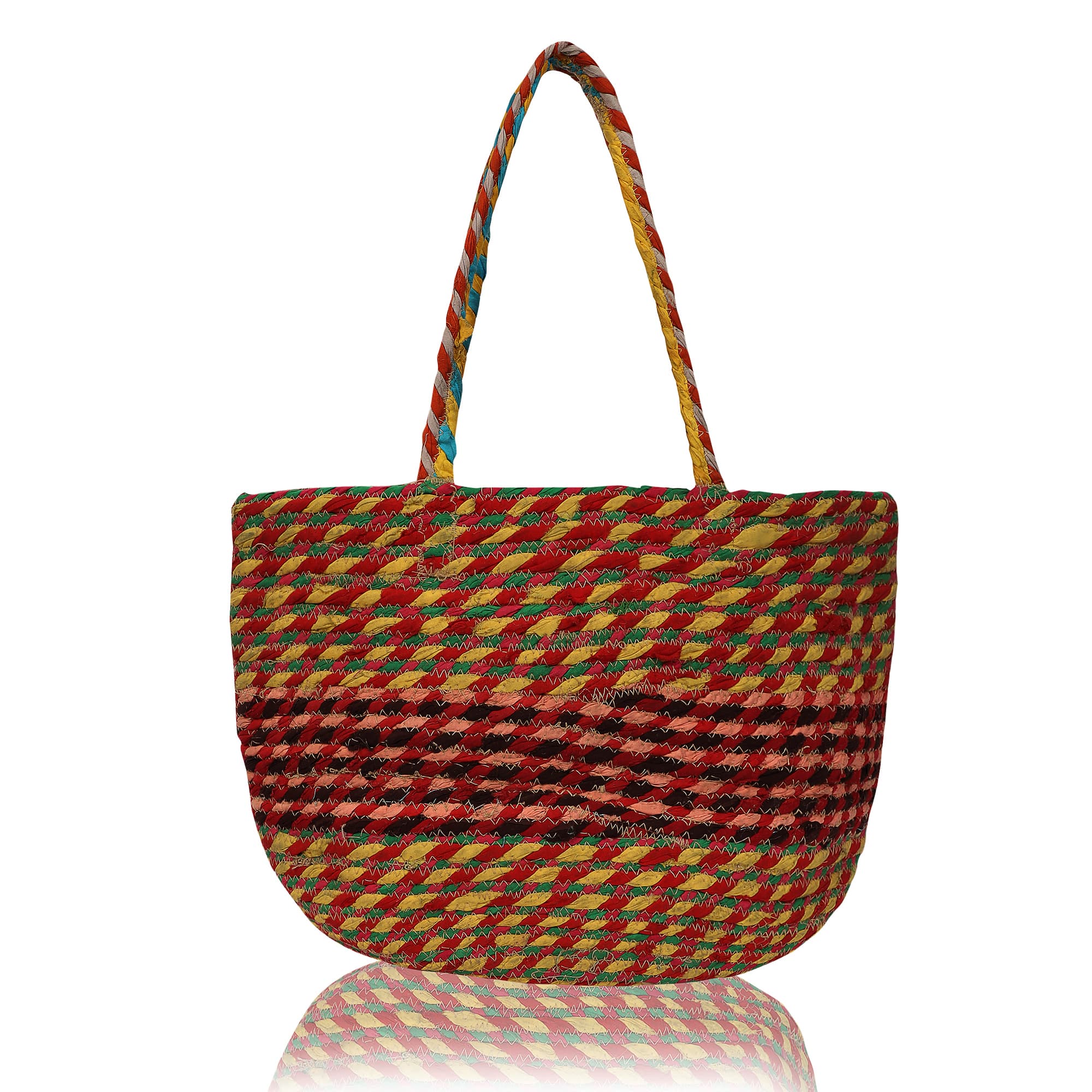 COTTON STRIPE BRAIDED TOTE BAG